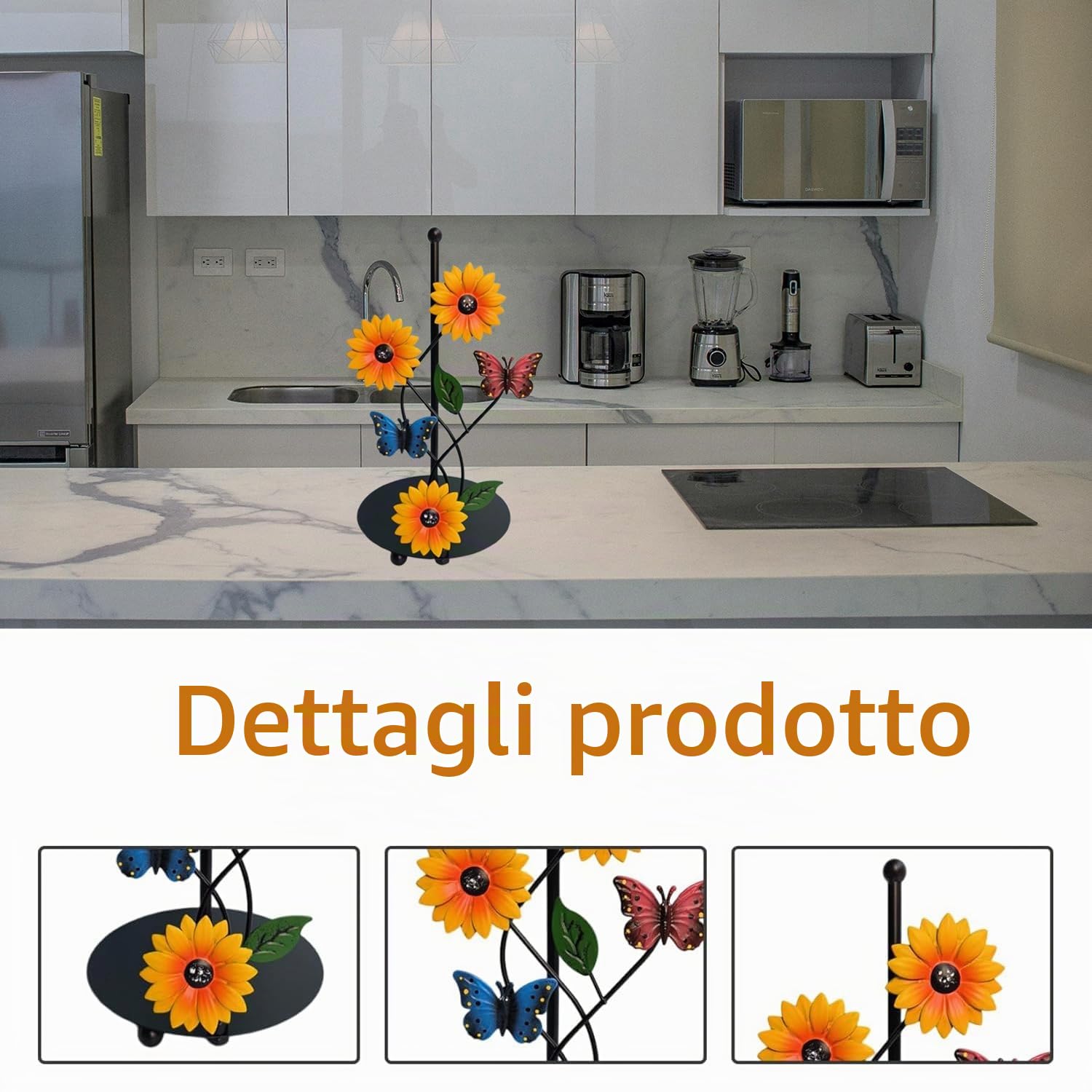Dispenser Per Rotoli Da Cucina, Portarotolo Da Cucina In Piedi, Supporto Per Rotolo In Piedi, Portarotolo Da Autoportante Nero - Piccole Api Girasole In Ferro, Decorazione Creativa per Casa