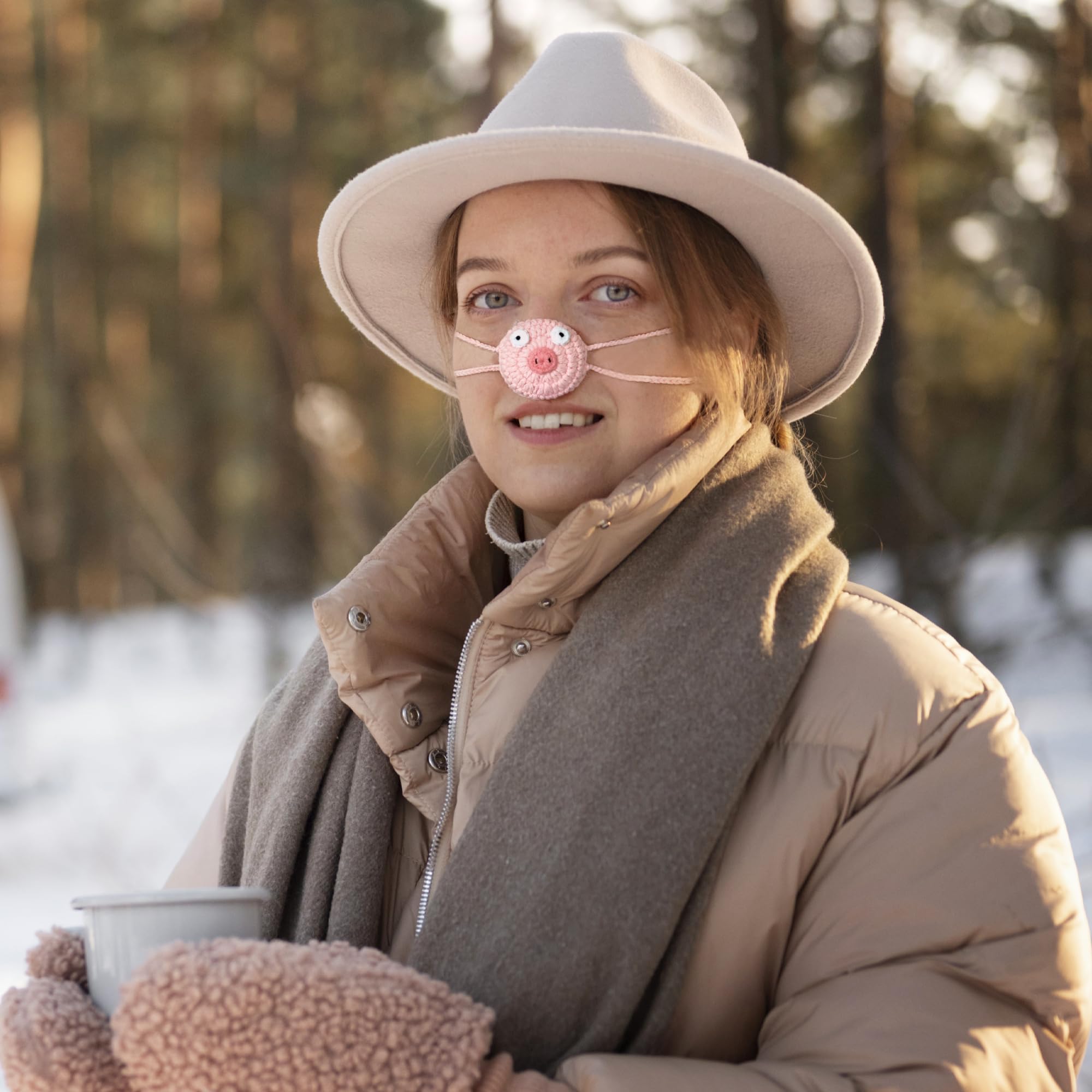 Winter Nose Warmer Reusable Nose Cover for Women Men - Keep Cold Nose Warm Snow Wind Protection for Outdoor Activities (Pink Pig)