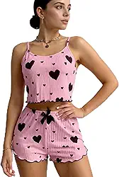 Conjunto de pijama feminino, conjunto de pijama fofo, cropped e short com nervuras, conjunto de 2 peças