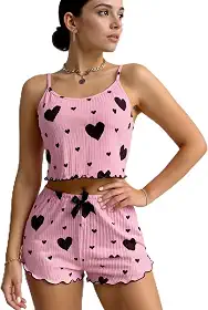 Conjunto de pijama feminino, conjunto de pijama fofo, cropped e short com nervuras, conjunto de 2 peças