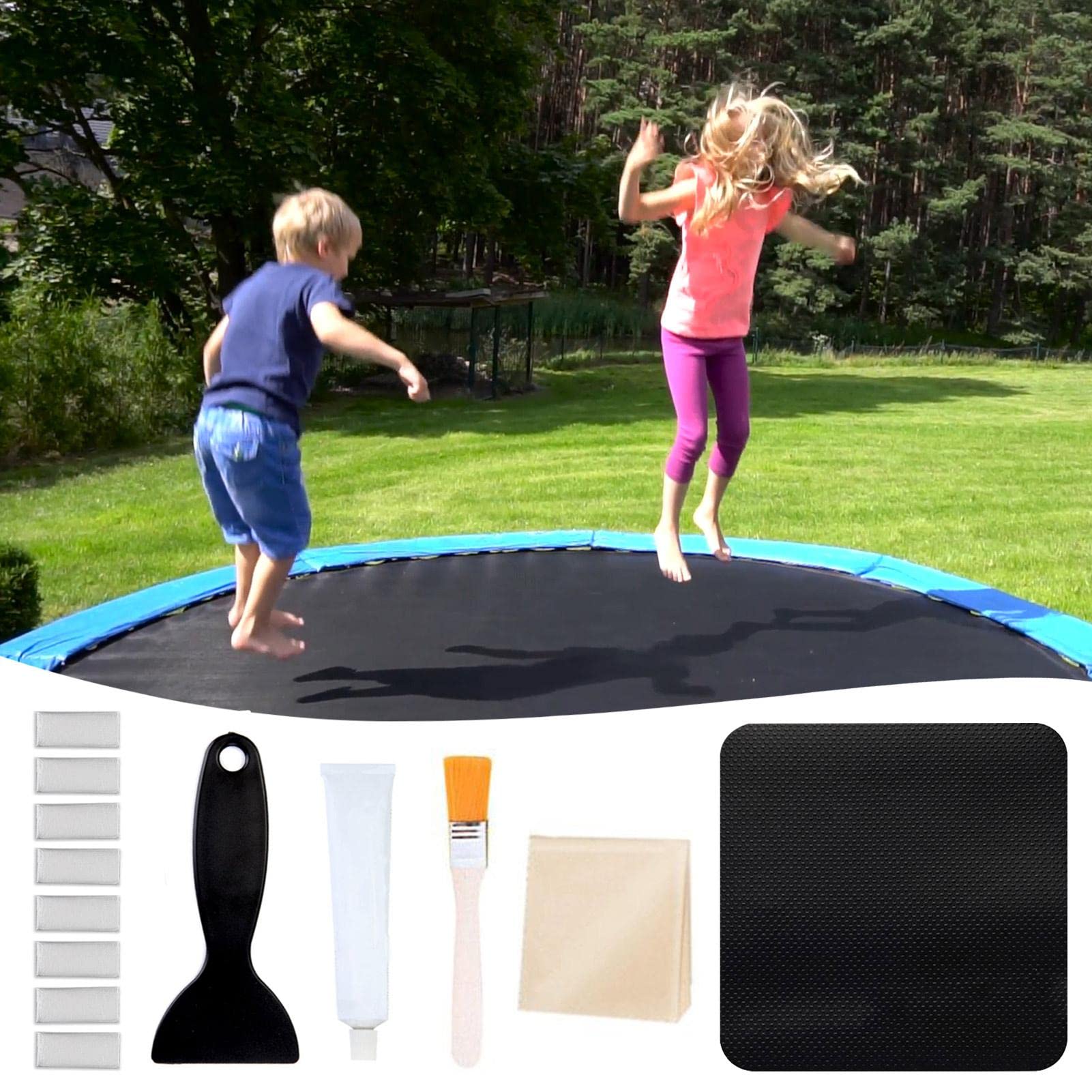 Kit Riparazione Trampolino 27 Pezzi: Toppe In Nylon E Colla Per Buchi Fino A 15 Cm - 6