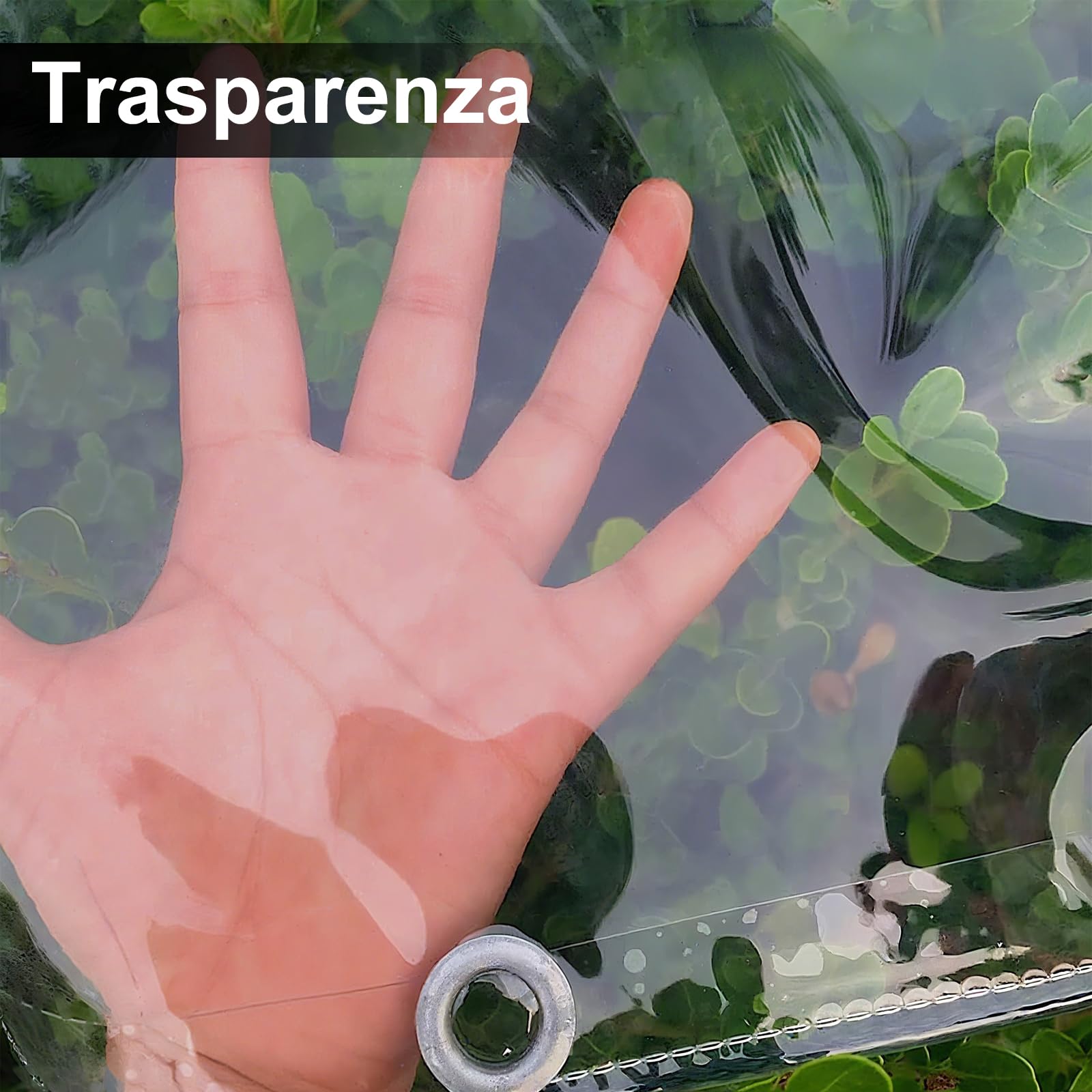 Telone impermeabile trasparente 420g/m², Telo resistente alle intemperie con occhielli, Teloni pieghevoli in PVC da 0,3 mm spessore per Barche, Giardino, auto, Compreso corde e fascette (2X3M)