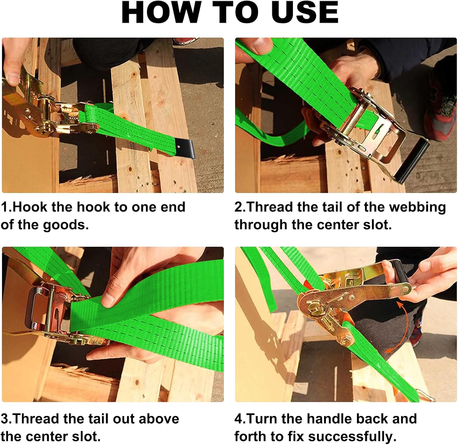 2 Pack 4 inch Ratchet Flat Hook Heavy Duty Green x12 inch(No Strap), Compatible with 4 inch Winch Straps for Flatbed Trailer