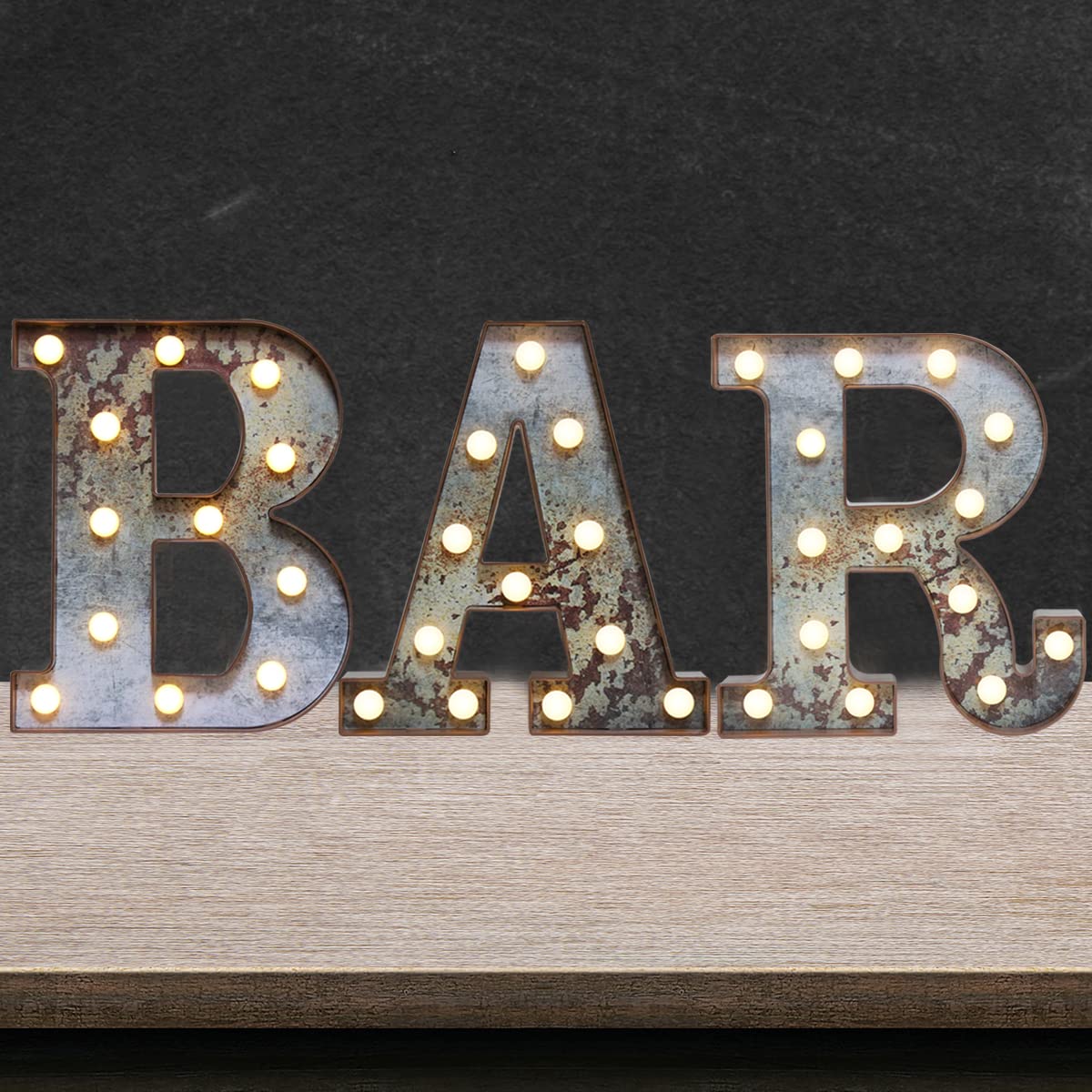 Bar Light Up Sign, Illuminated Bar Signs Industrial Style for Bar Cart
