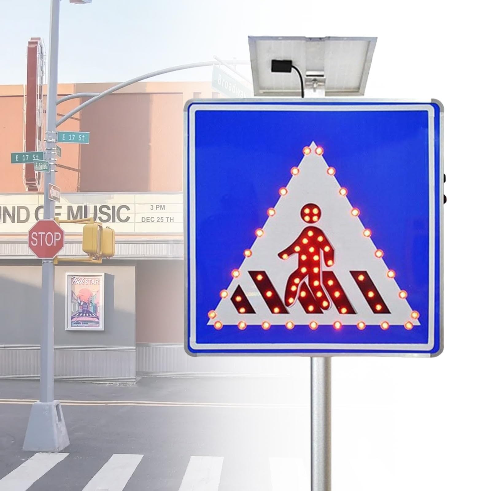 Señal Paso Peatonal Solar LED Cartel De Tráfico Luminoso Intermitente Ip65 Alta Visibilidad Para Seguridad Vial Escuelas Calles Estacionamientos Y Zonas Urbanas(32in)