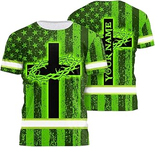 HiVis Custom Safety Shirt US Flag Green Neon Hi Vis Customize Name High Visibility Shirt for Men Hi Vis Shirt Hi Viz Workwear for Runners, Walkers, Truckers, Operators, Patriotic-2XL