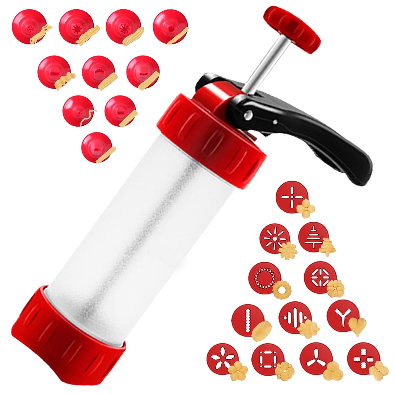 Cookie Press Set, Churro Maker with 12 Discs and 10 Cake Decorating Tips, Cookie Press for Biscuit and Churro, Red