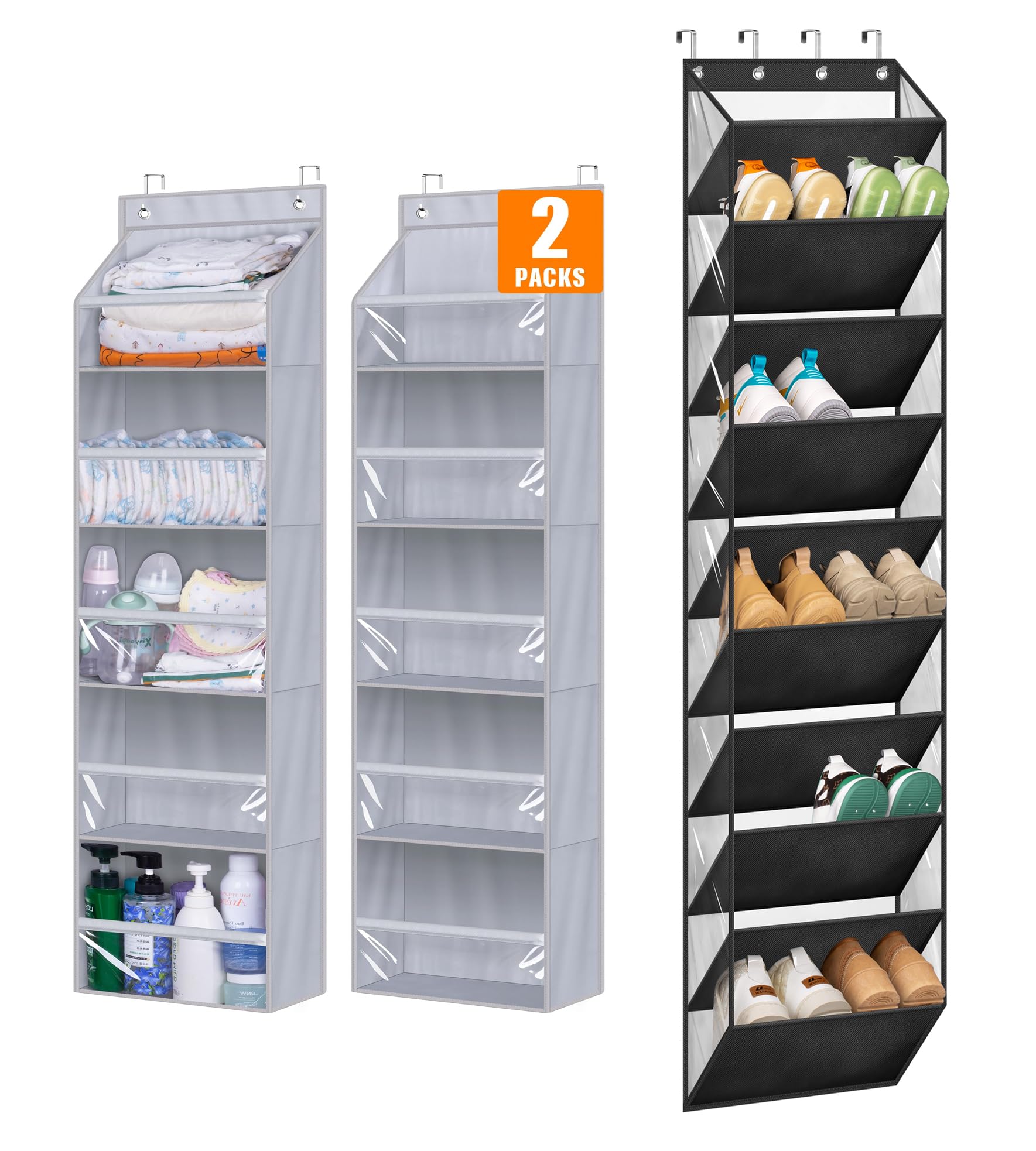 AOODADeep Pockets Baby Organizer Storage, 10 Tier Clear Over the Door Shoe Rack, 2 Item Bundles