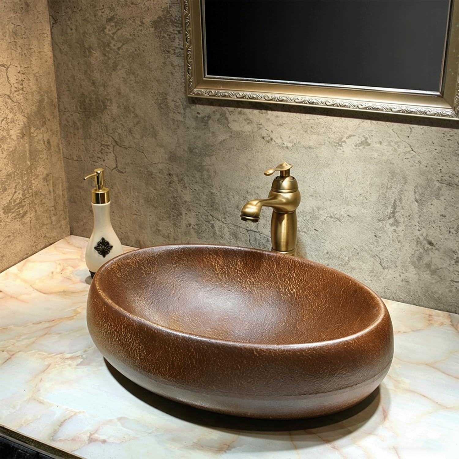 QjxSXLFSX Oval Bathroom Sink Bowl, Ceramic Bowl Sinks for Bathrooms,rounded edges and corners, increased depth,for Bathrooms and Homes,C,47×33×15cm