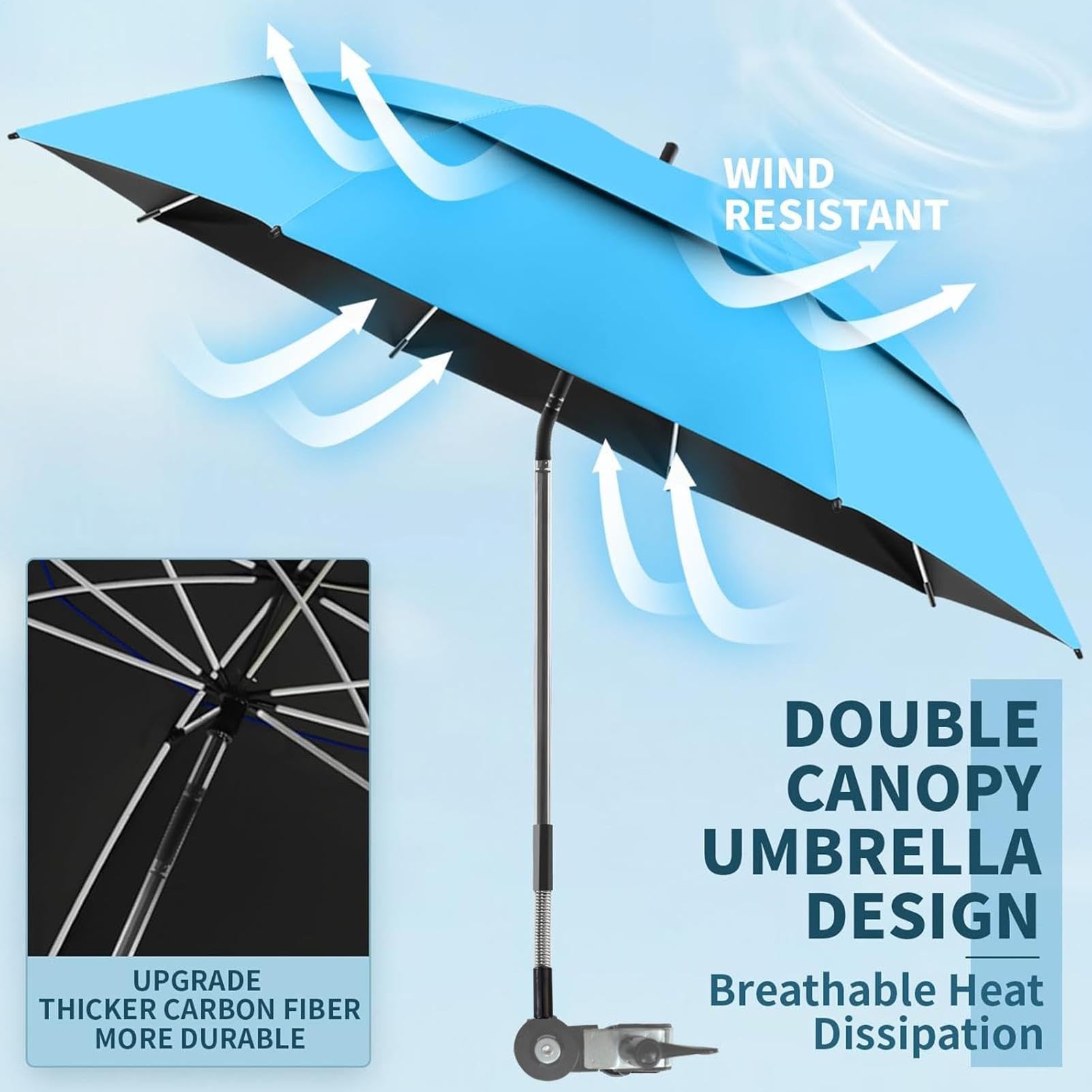 Generisch - Silla – Sombrilla UPF 50+ protección UV, doble techo | Tumbona de playa para tomar el sol, viajes, vacaciones en la playa, camping, picnic, patio, silla de ruedas, carrito de golf
