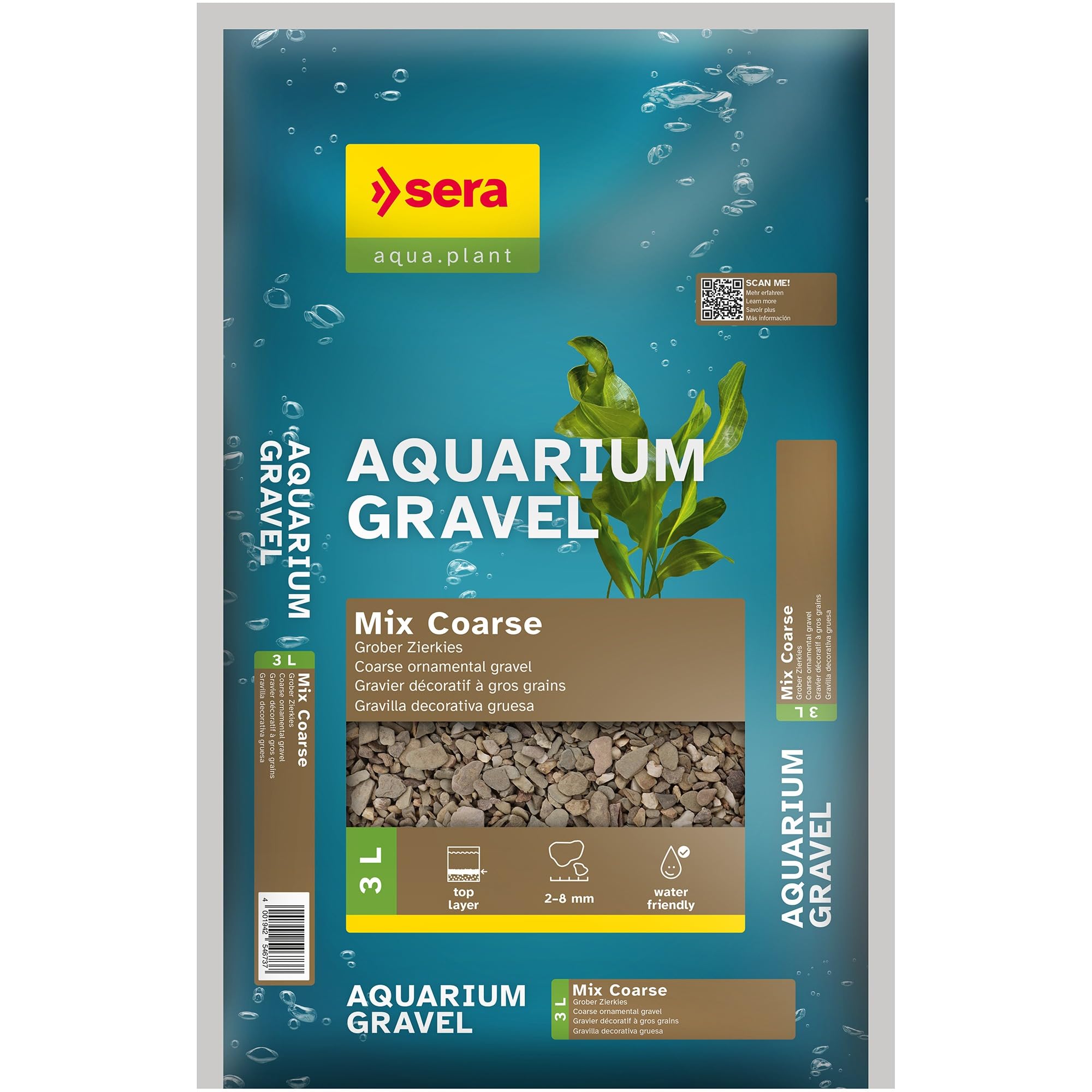 Sera Aquarium Gravel Mix Coarse 3 L | Substrato per Tutti Gli acquari d’Acqua Dolce | Sicuro per Pesci, Loricaridi e gamberetti | Aspetto Naturale