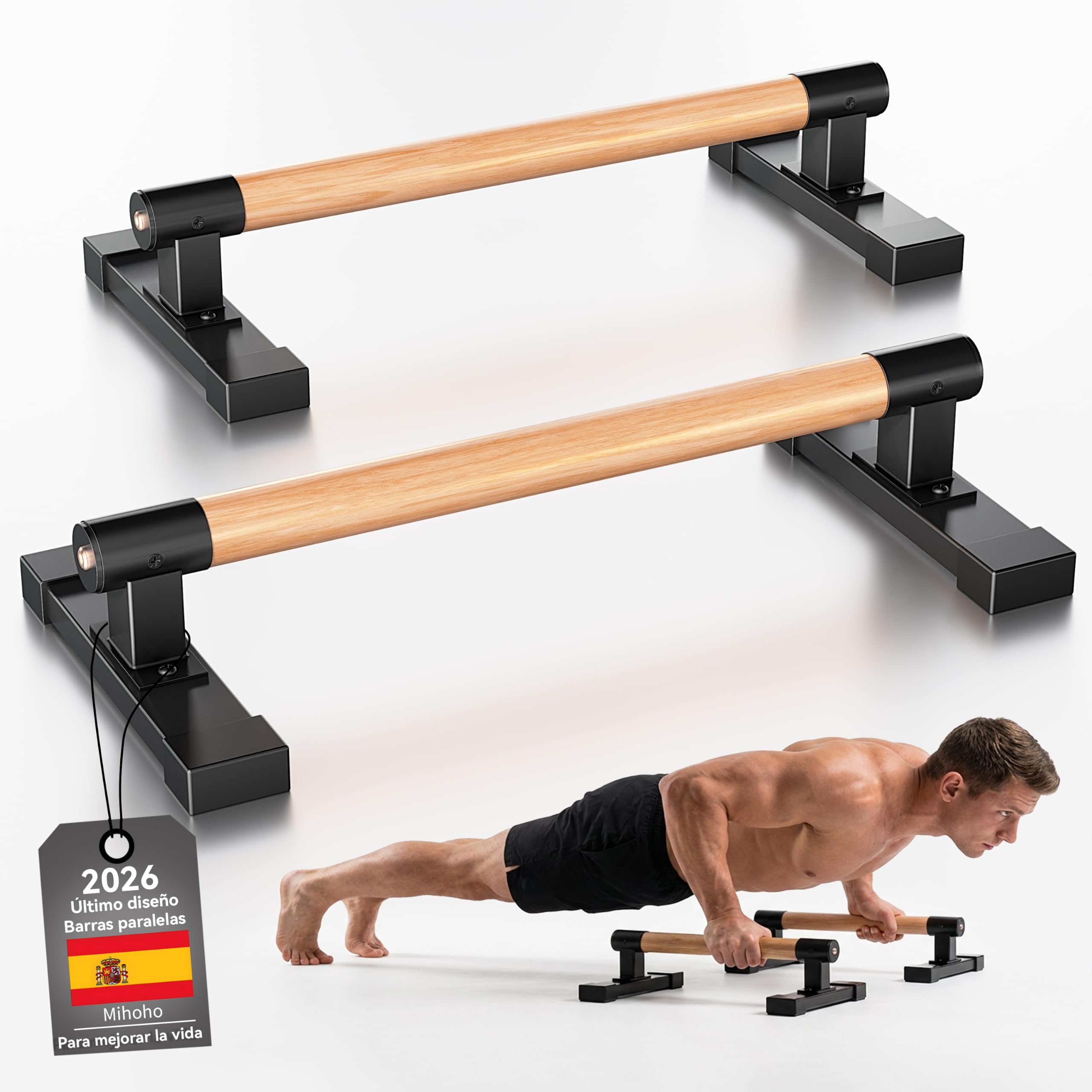 Barras paralelas, barras de flexiones para calistenia, paradas de manos y entrenamiento de fuerza con mangos de madera de haya, equipo de fitness para entrenamiento de brazos y pectorales