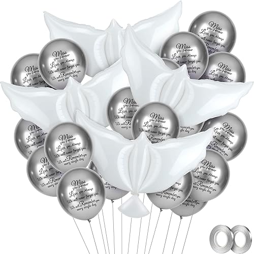Miniatura 8 de Skylety 36 Piezas de Globos Conmemorativos para Liberar en el Cielo, Globos de Paloma de Paz en Memoria, Globos de Helio para Funeral, Condolencia,