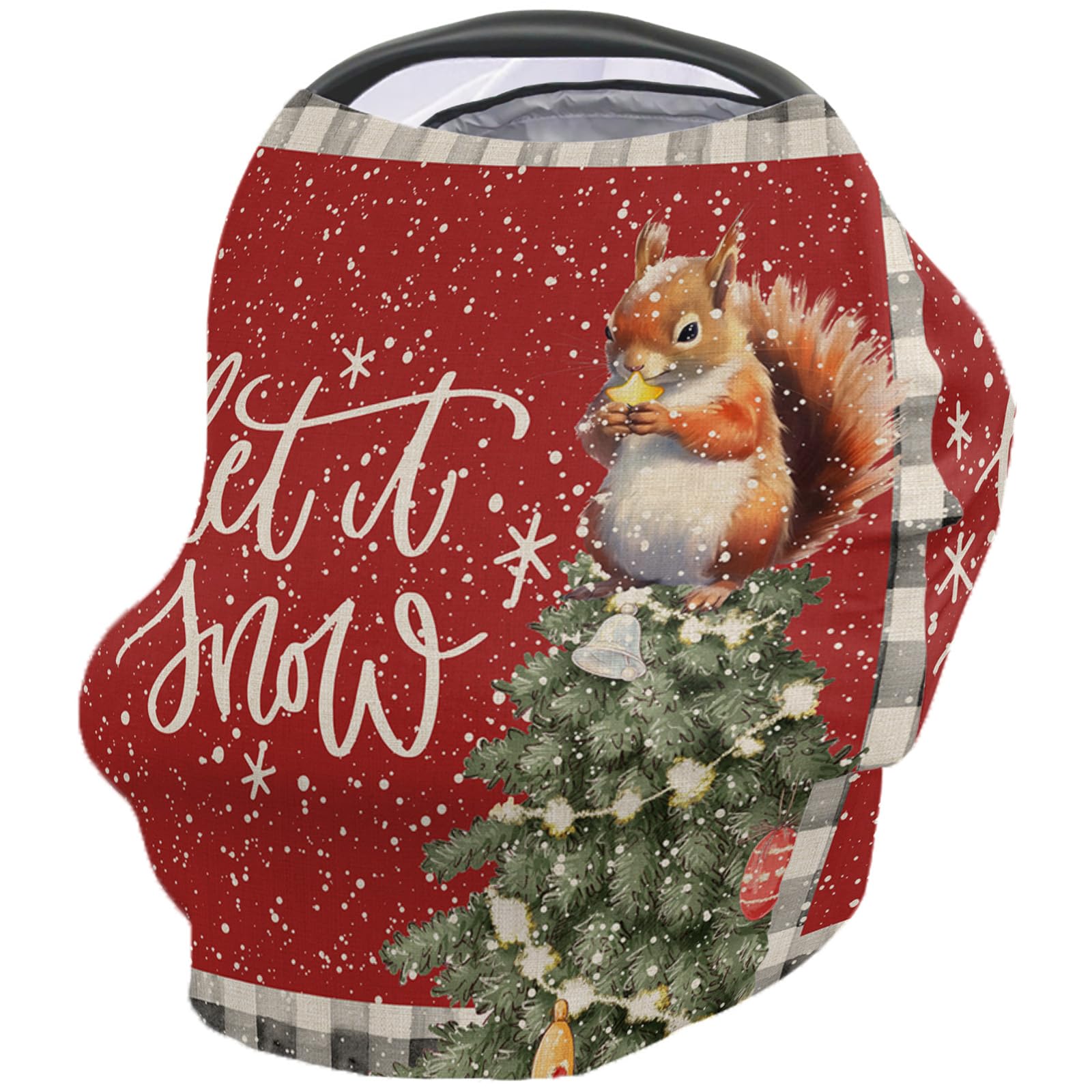 Nursing Cover for Breastfeeding Scarf, Gray Plaid Xmas Tree Animal Red Snow Baby Car Covers Super Soft Multi Use for Canopy Shopping Cart Cover Blanket Stroller Cover