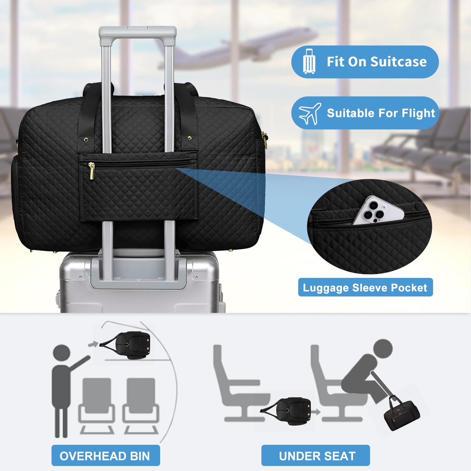 Large Weekender Travel Duffle Bag - With Shoe Compartment Weekender Bags for Womens Carry on Overnight Bag with Toiletry Bag Gym Duffel Bags with Wet Pocket Hospital Bags for Women Labor and Delivery