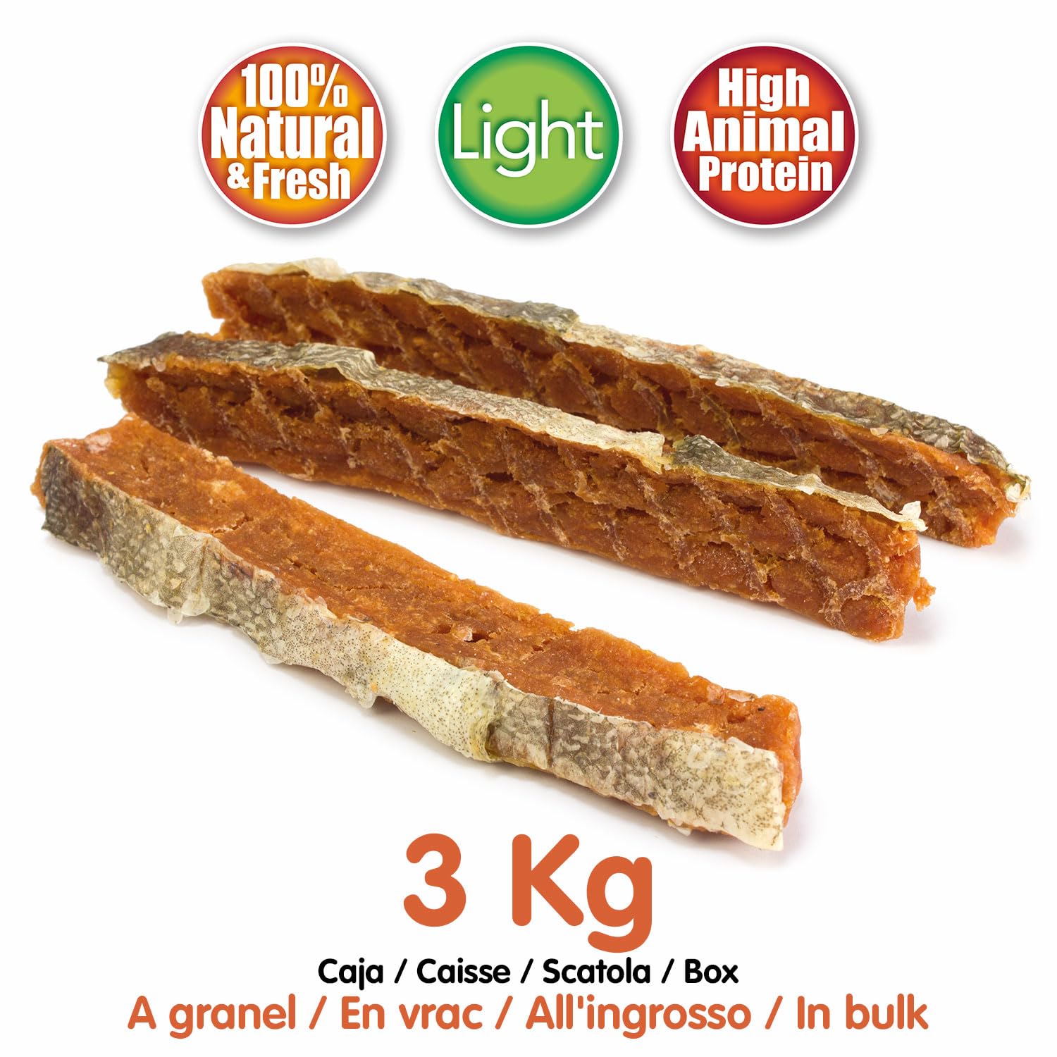 Barrette di salmone con pelle (Sfuso - 3 Kg) - Snack naturali per cani