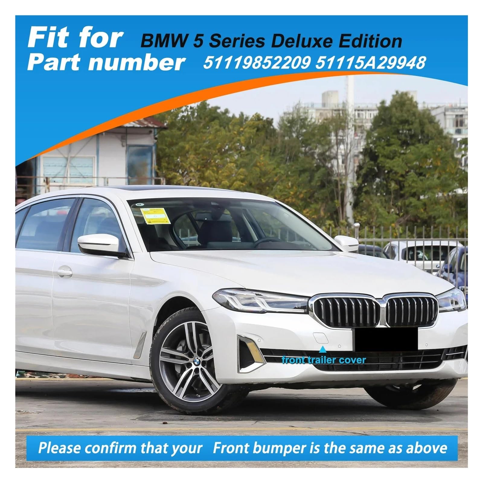 Osłona haka holowniczego zderzaka przedniego, zaczep holowniczy, kompatybilny z BMW serii 5 Deluxe Edition G30 G38 520 528 530 535 550i 2021-2023 51119852209 | Ucho holownicze przedniego zderzaka Deluxe Edition 520 528 530 535 550i 51119852209(Unpainted P