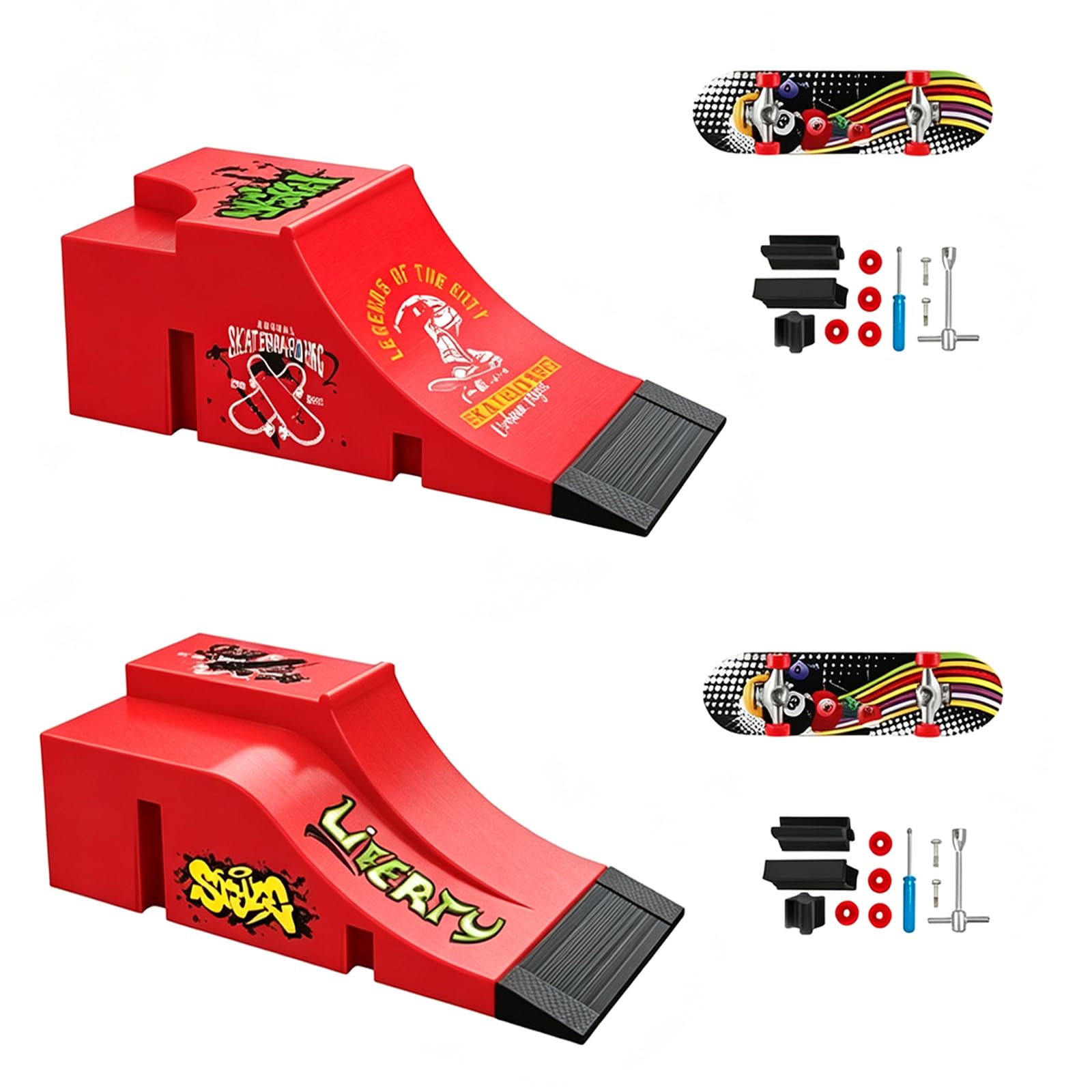 2 PCS SET Mini Skateboards with Ramps, Fingerboard Set,Blush Red Fingerboard Collection，DIY Skate Park Building Kit, Skill Development Training Tool, Collector Display Piece, Gift for Enthusiasts