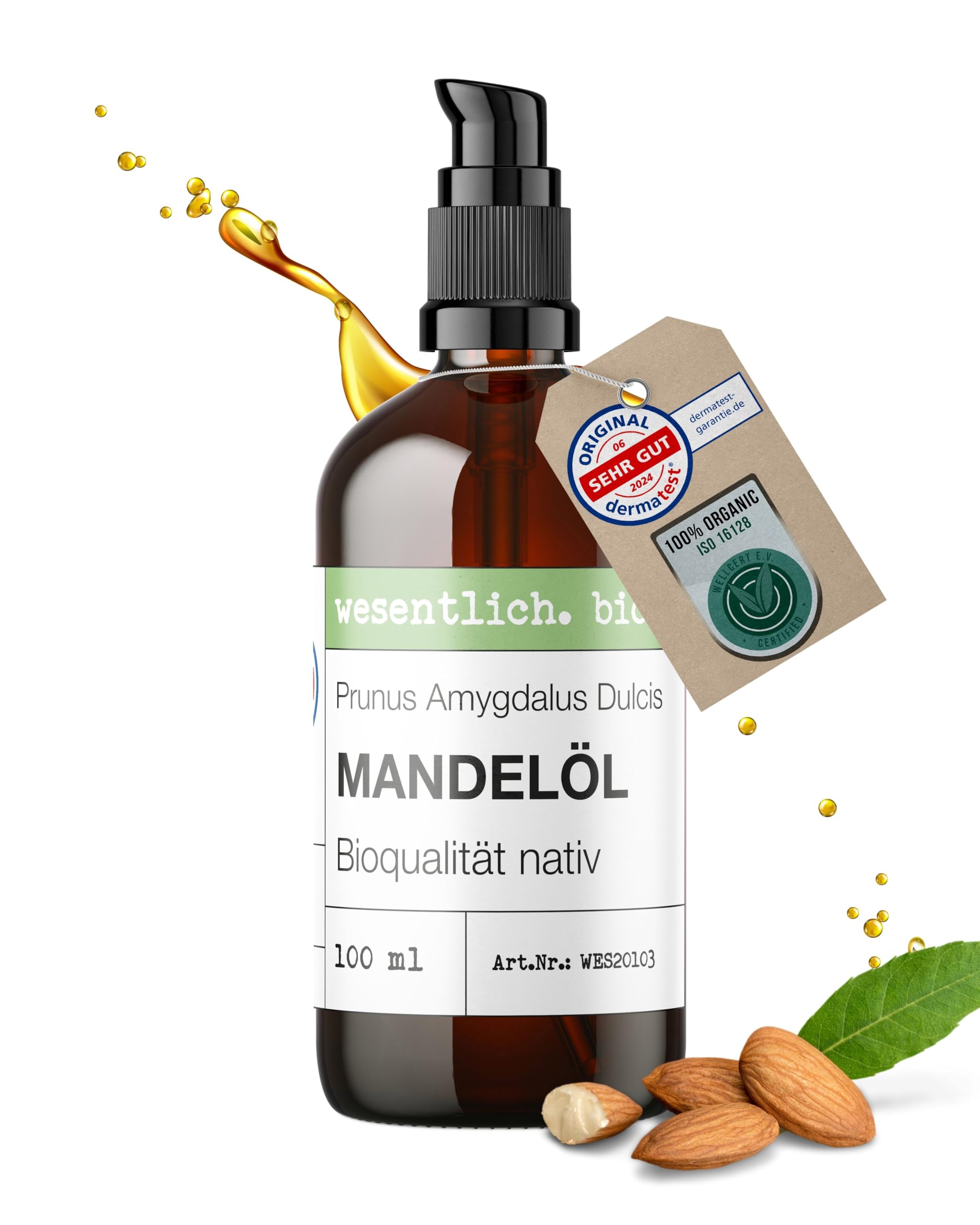 wesentlich. Mandelöl BIO kaltgepresst | für Kosmetik, Haare und Gesicht | Baby Pflege und Basis für Badeöl und Massageöl