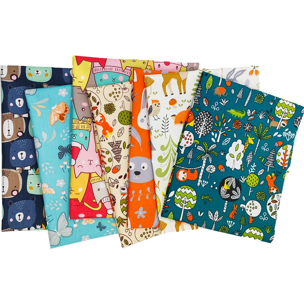 Zestaw tkanin Fat Quarters, 7 sztuk 100% bawełna 50 cm x 50 cm (20 cali x 20 cali) wstępnie wycięte arkusze do szycia patchworkowego rzemiosła pikowania, bez powtarzającego się projektu