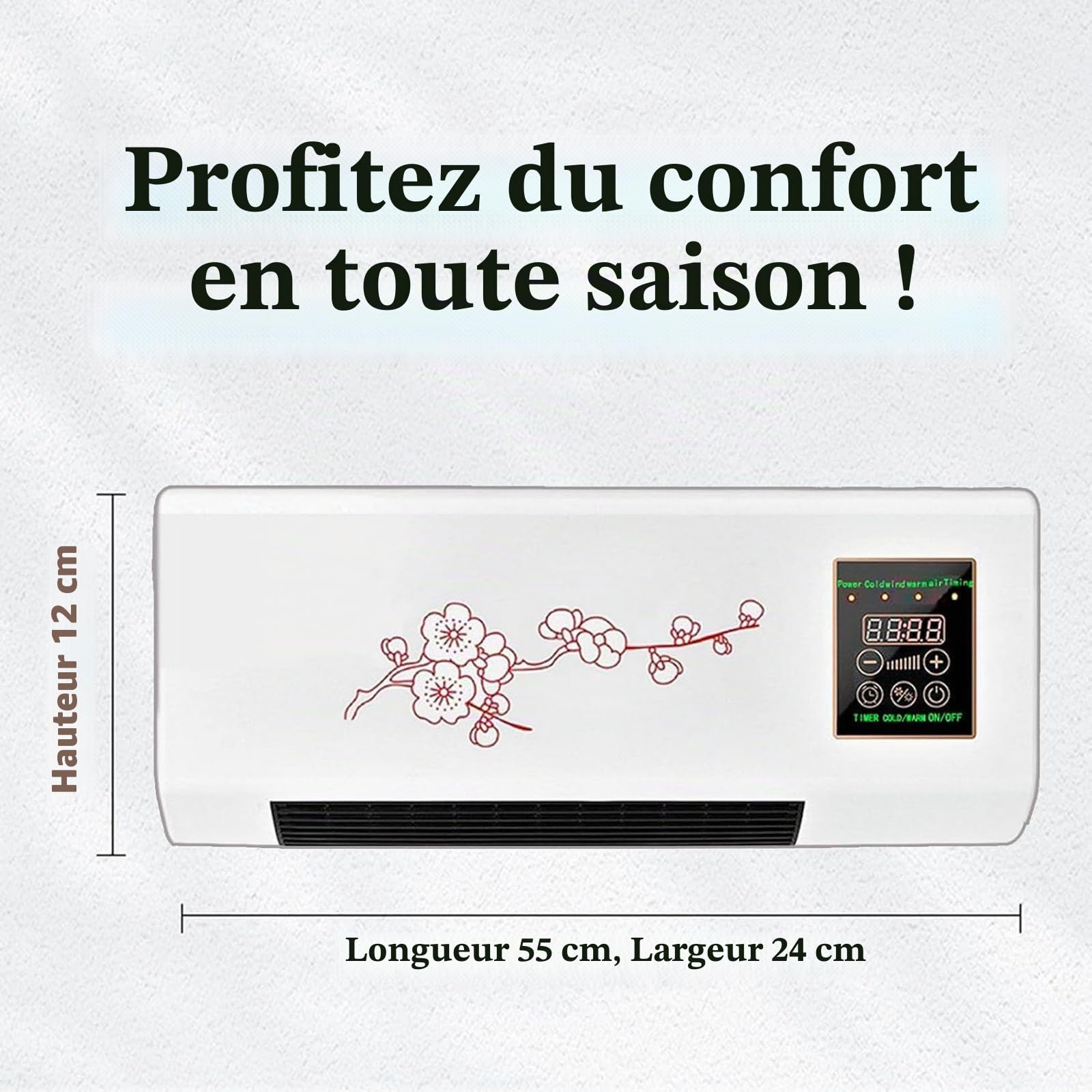 Climatiseur sans conduits, unité murale 2 en 1 chaleur et froid, super silencieux avec télécommande, installation facile pour la maison et le bureau