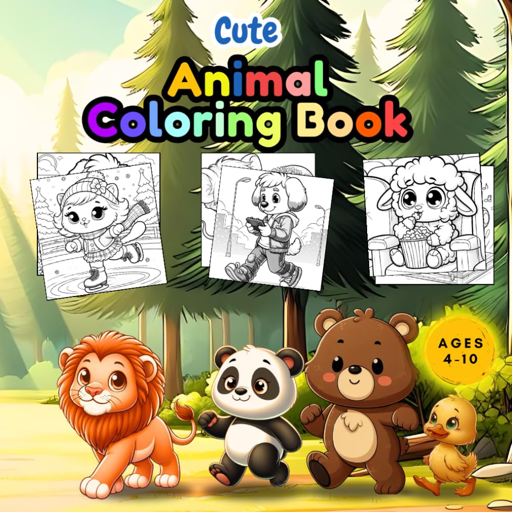 Cute and Simple Animal Coloring Book for kids 4-10 Year olds -: Fun & Simple Coloring Paperback Book