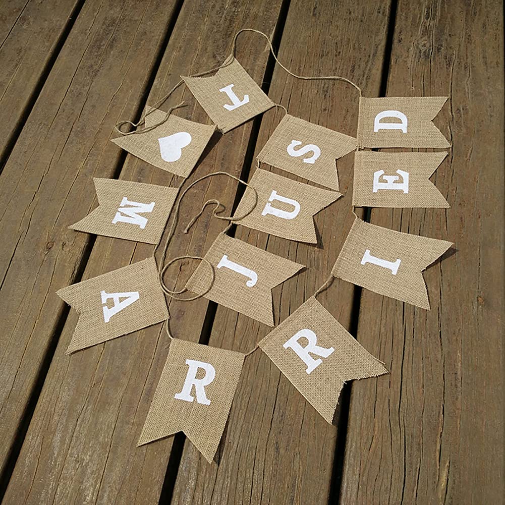 Alnicov – Striscione In Iuta Naturale 'Miss To Mrs' – 2 Metri, Con Bandierine 18x13 Cm, Per Matrimonio, Addio Al Nubilato E Fidanzamento - 3