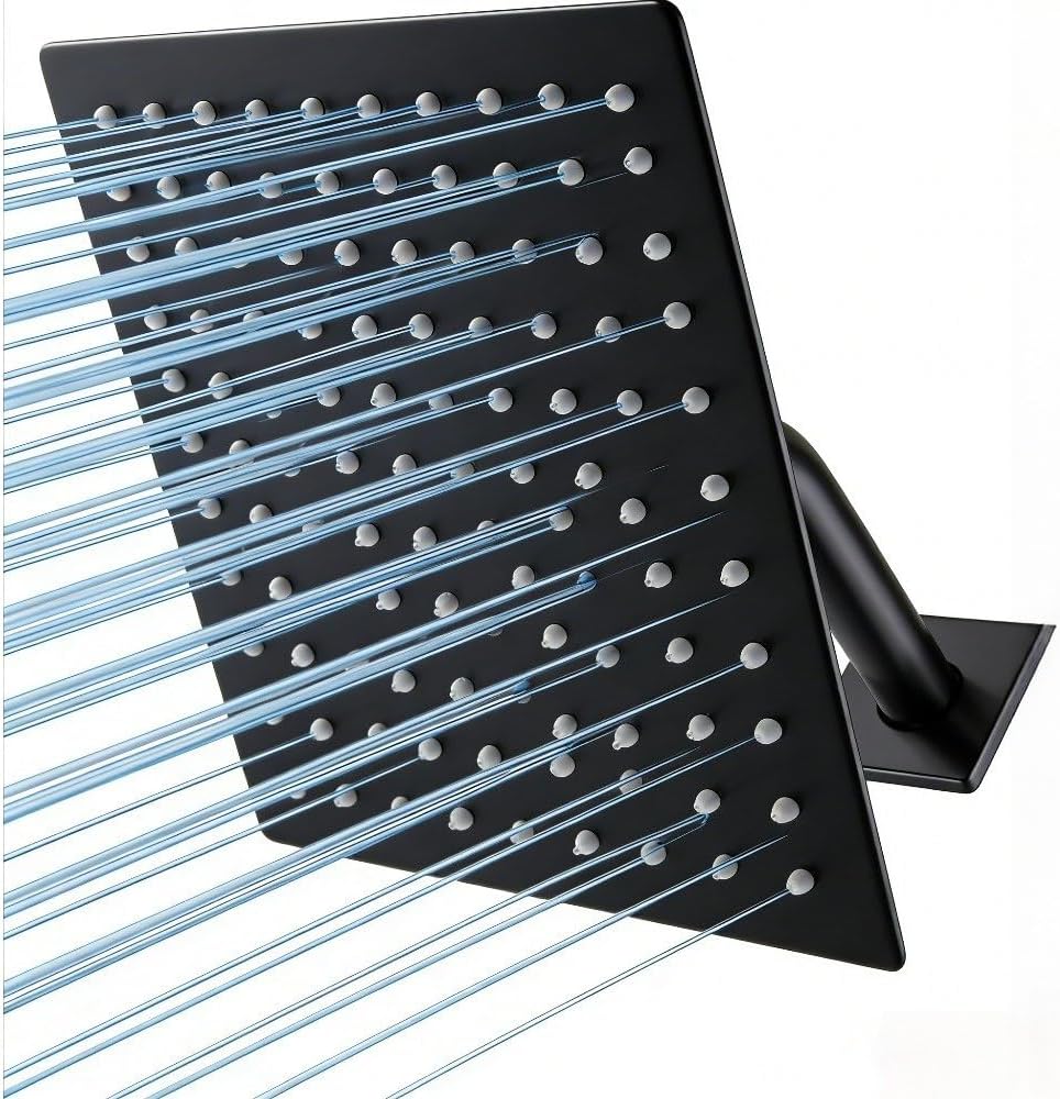 6 Inch High Pressure Shower Head, High Flow Stainless Steel Square Rainfall Shower,Black