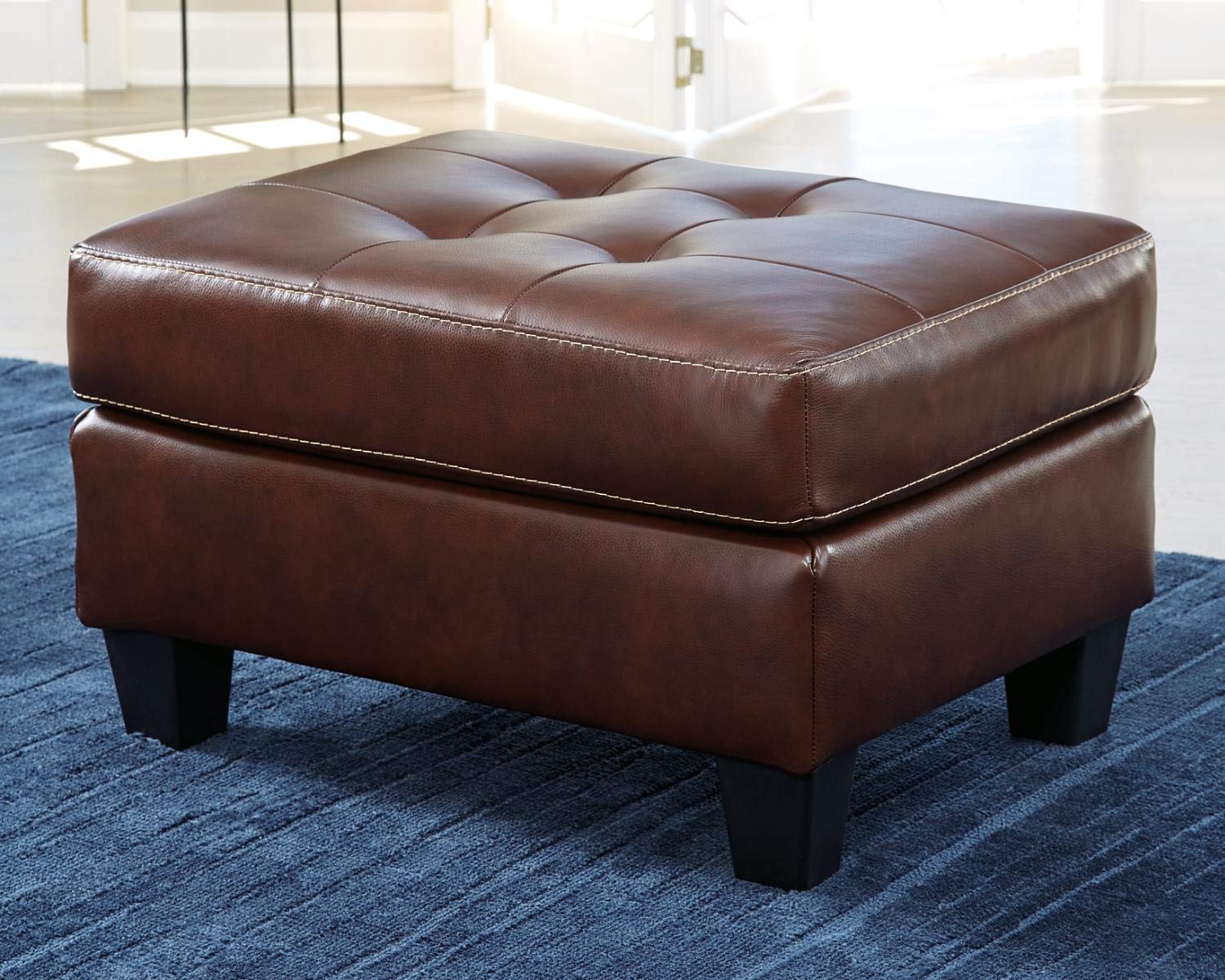 Signature Design by Ashley Altonbury Leather Contemporary Tufted Ottoman, Walnut Brown