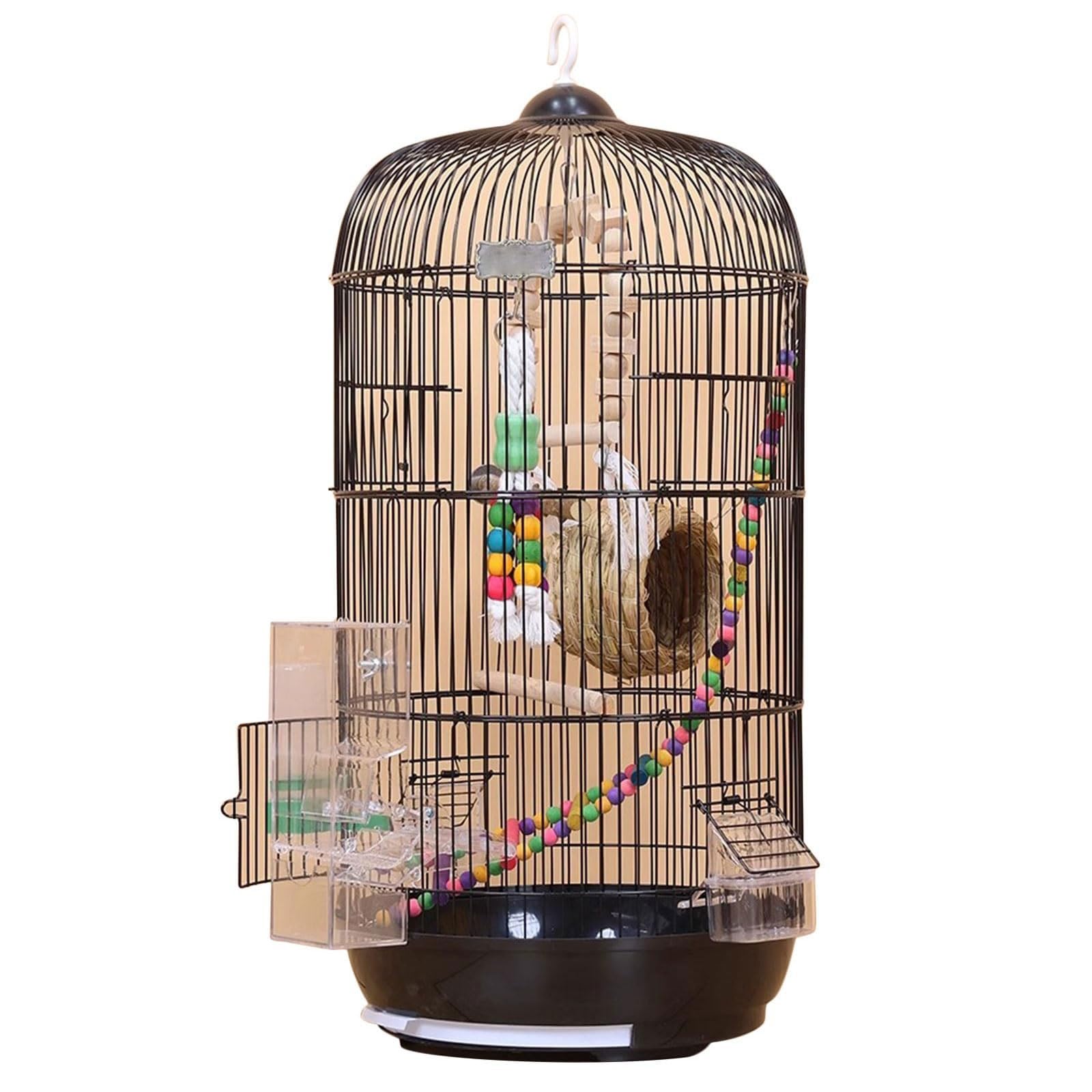 Large Bird Cage Round Metal Flight Cage Jaulas Para Pájaros for Parrot Lovebirds Finches Parakeets Budgie Parrotlet Finch(Nero)