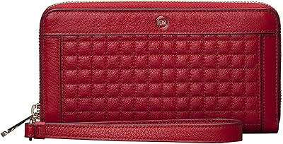 Universal Quilted Zip Around Multi-Compartment Purse Phone Wallet Case Fits up to 6.7 inch Displays (Red)