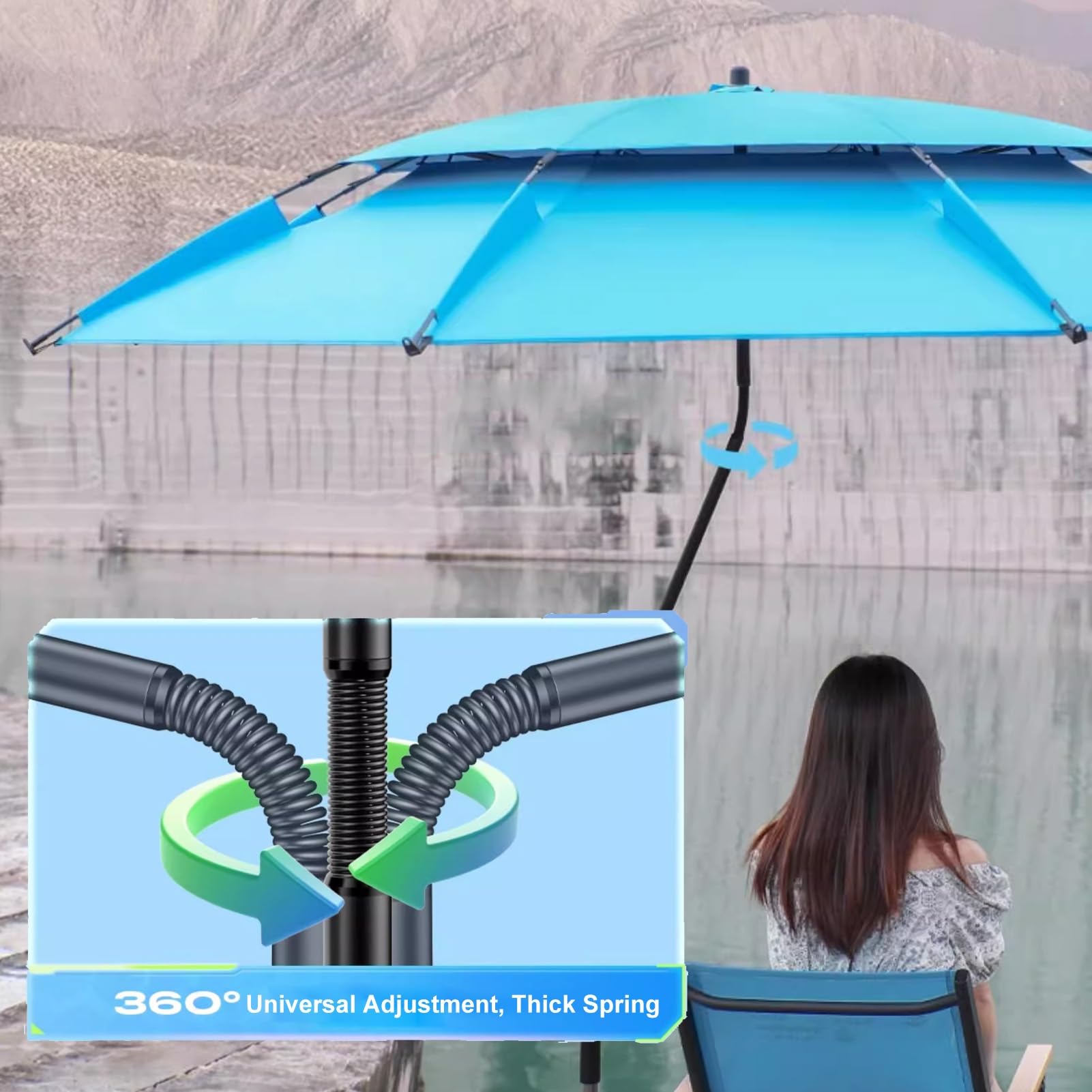 Wiatr Resisitance Beach Parasol z kotwicą piaskową, regulowana wysokość UPF 50+ przenośny parasol przeciwsłoneczny, uchylny parasol ogrodowy(200cm/6.6ft)