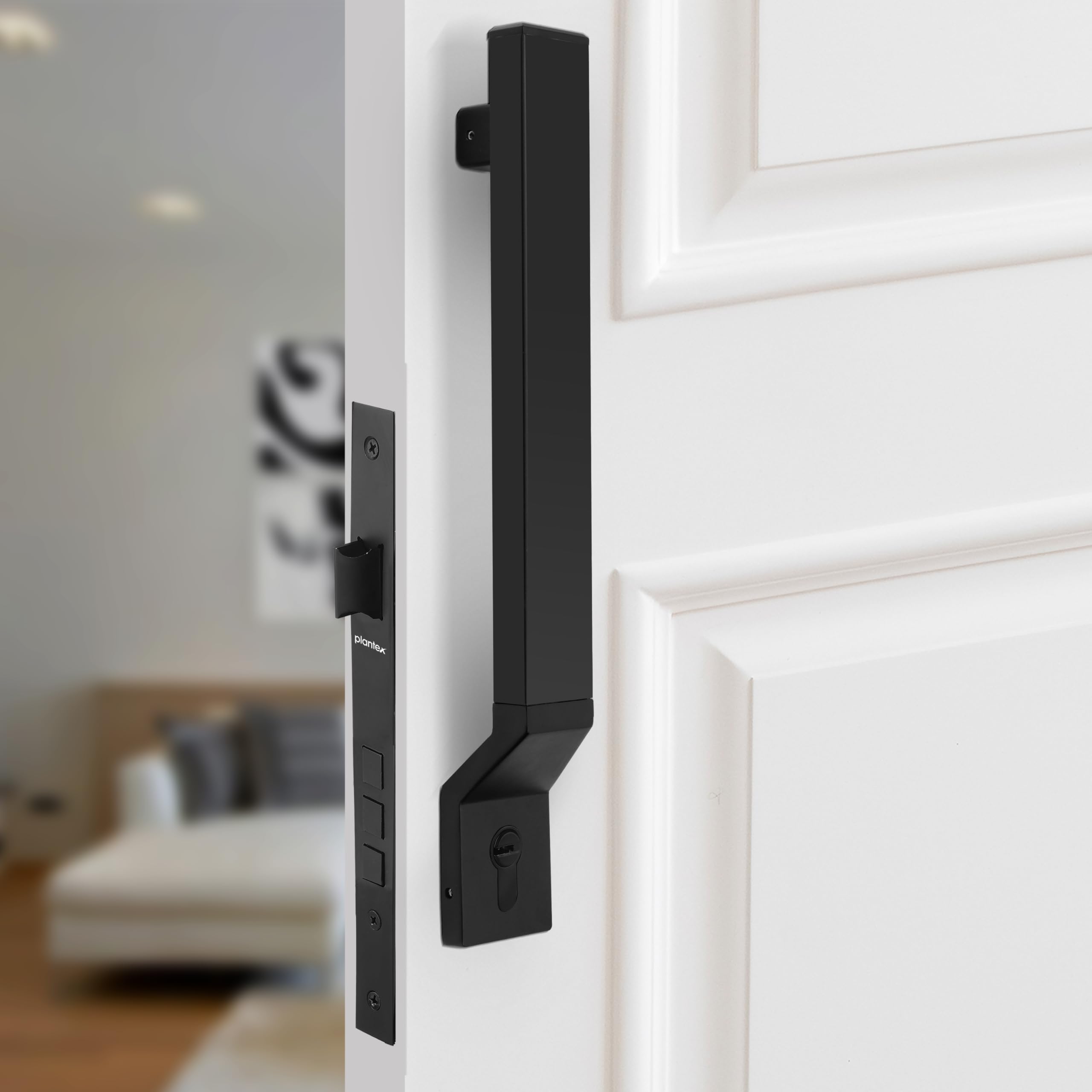 Plantex Door Lock with Handle/15 Inch Door Handle with Lock/Stainless Steel Handle Set for Home/Office/Door Accessories (Pack of 1, Black)-image-45