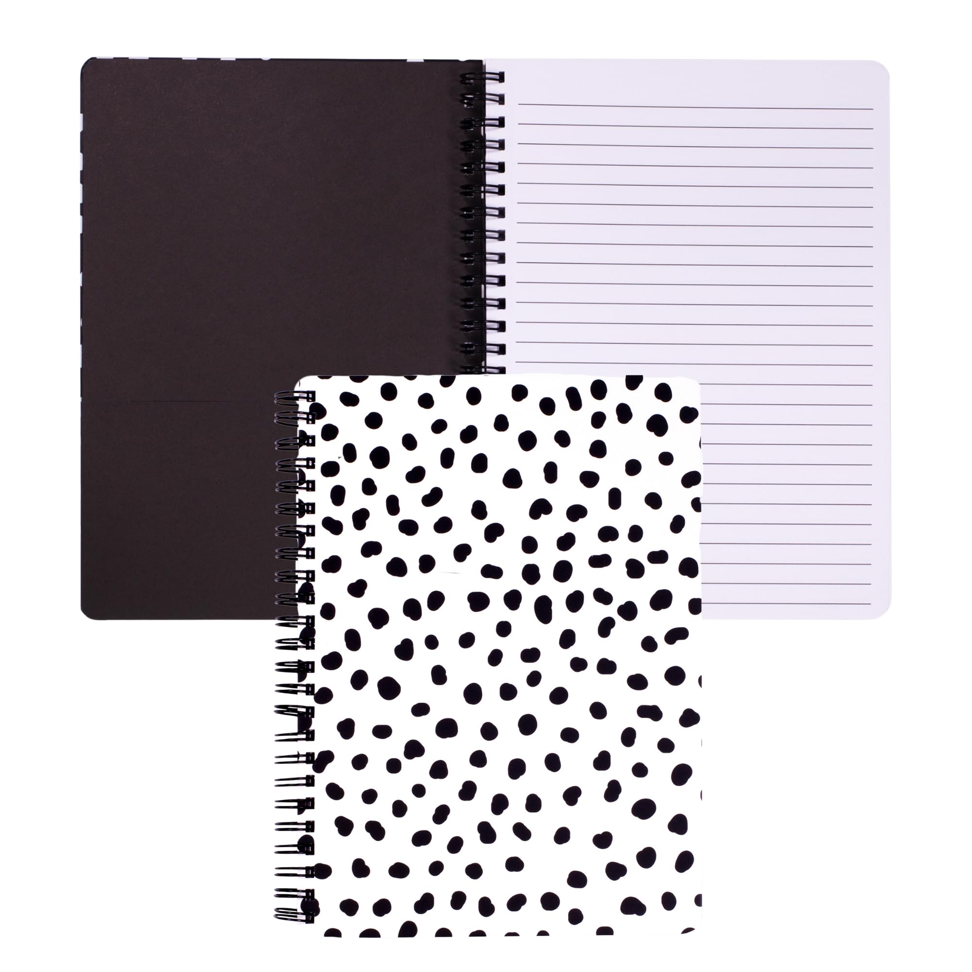 Steel Mill & Co Cute Mini Spiral Notebook, 8.25" x 6.25" Journal with Durable Hardcover and 160 Lined Pages, Black Dots
