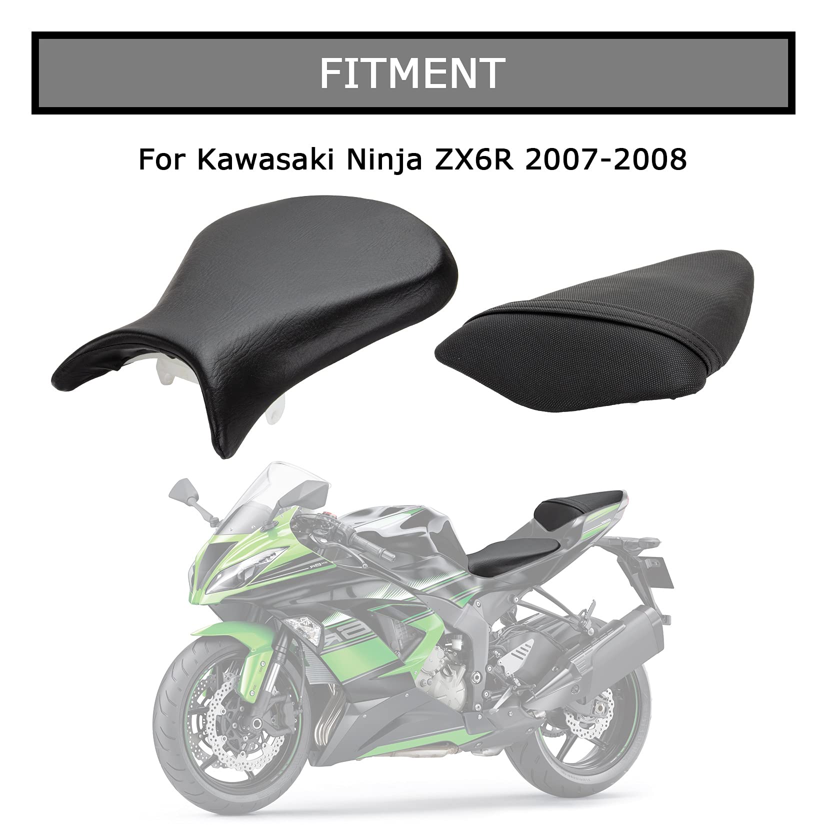 Seat Cushion Front Rider Driver Seat Pillion Rear Passenger Cushion Seat Artificial Leather Seat Cover Pad for Ninja 600 ZX6R 636 2007 2008