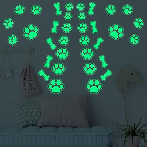 Miniatura 13 de 127 calcomanías de patas de perro que brillan en la oscuridad luminosas extraíbles de vinilo para pared de niños, guardería (luz azul) Luz azul,Luz