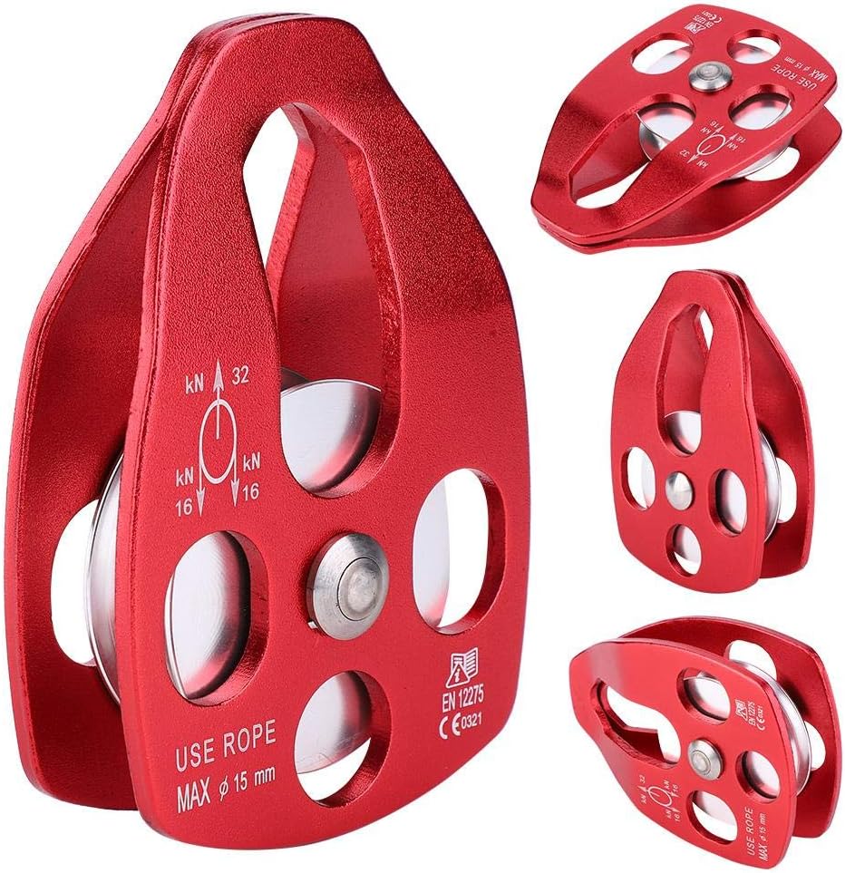 Climbing Pulley Side Plate Aluminum Outdoor Rock Climbing Dual Pulley Zip Line Cable Trolley(red)