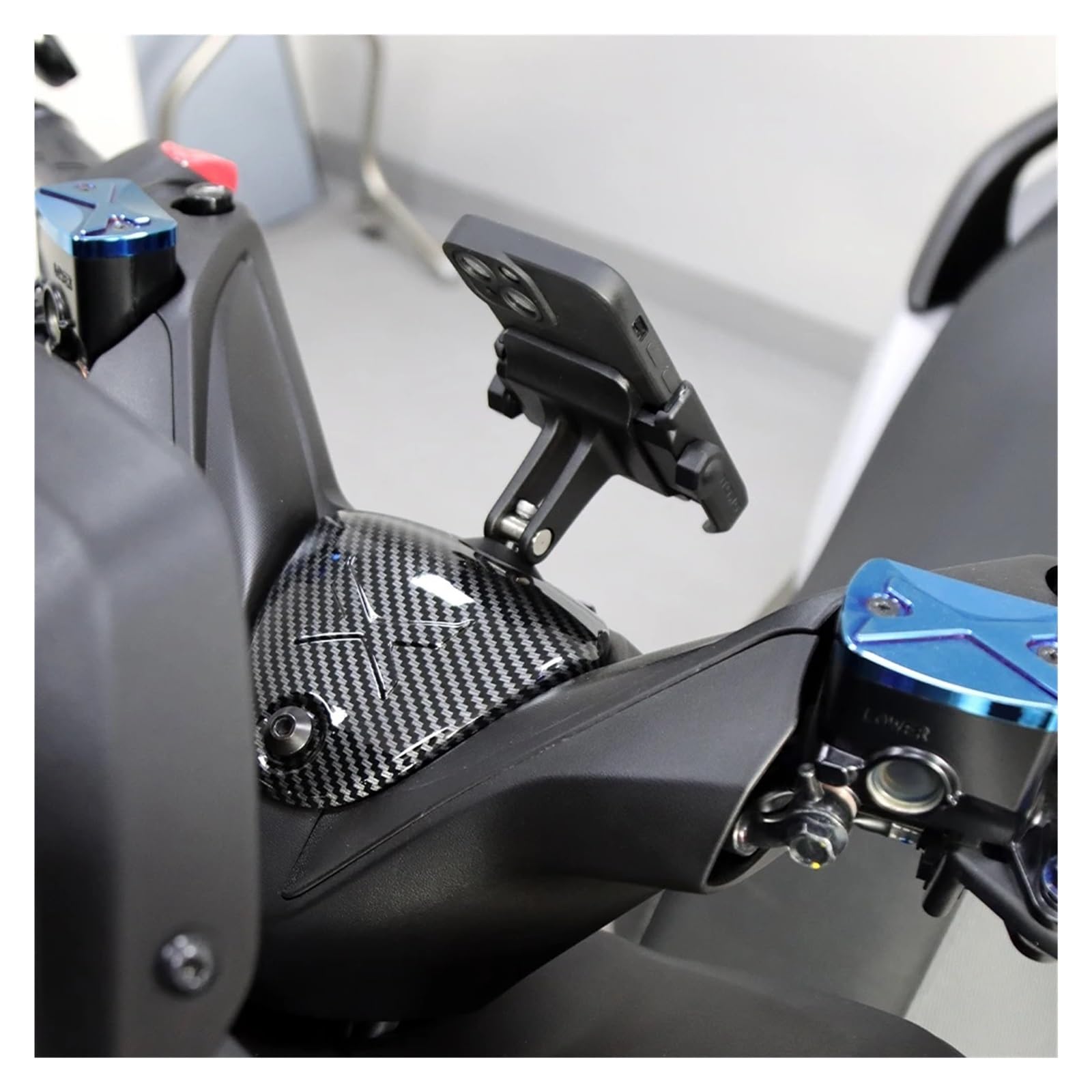 Kompatibel Mit Yamaha Tricity 300 Tricity300 2023 Carbon Fiber Rear Hugger Fender Lenker Obere Wasserhahnabdeckung Shell + Telefonhalter Tricity(1set Black)