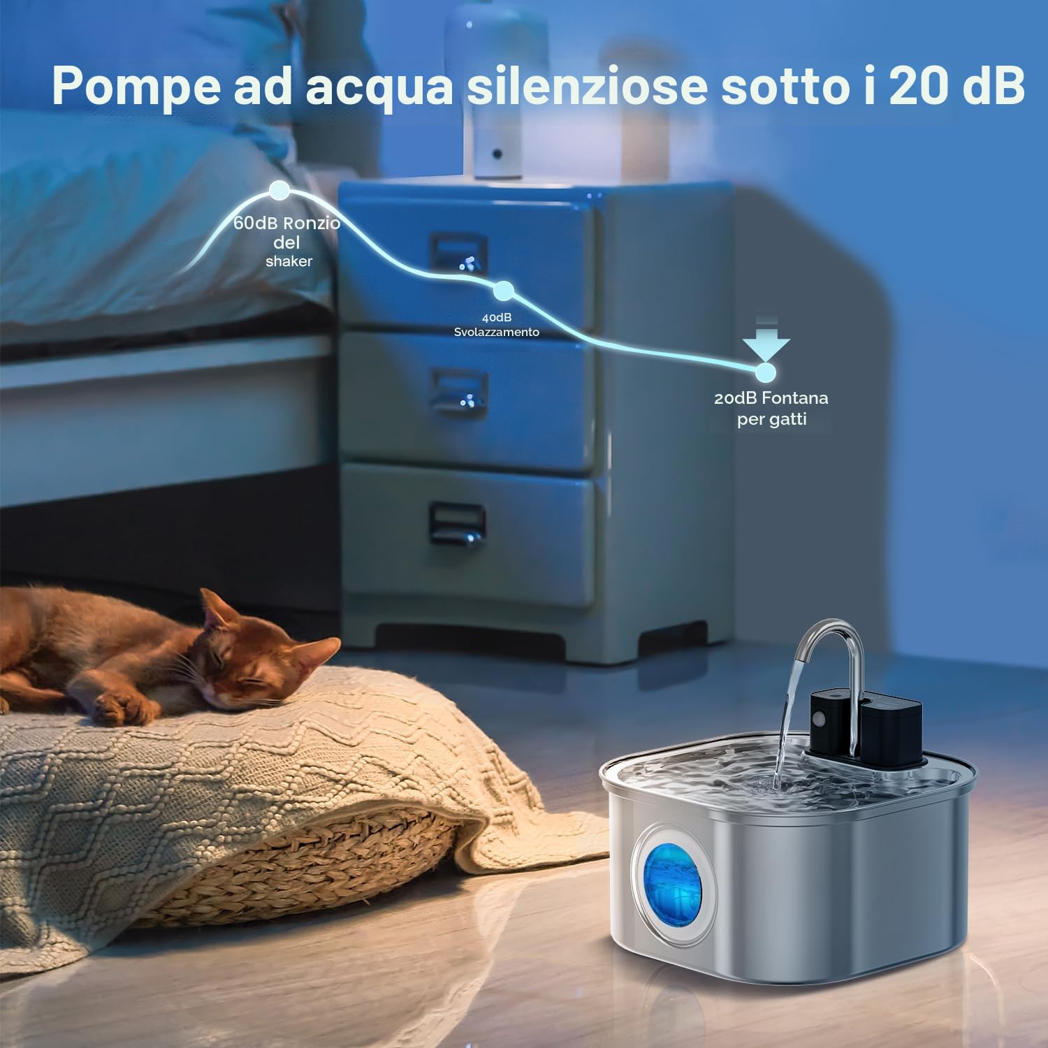 Fontanella per Gatti senza Fili: NautyPaws 3.2L Fontanella per Gatti Acciaio con Batteria 4200mAh, Fontana per Gatto con Sensore di Movimento, Automatico Silenzioso Dispenser Acqua Gatto con Filtri