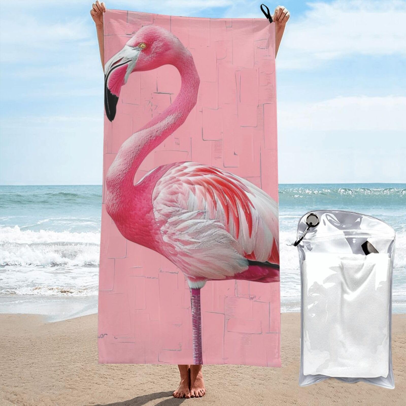 BWWHCCTI Flamingo 1 Printed Microfiber Quick Dry Beach Towel 70x140 CM, Fast Drying Bath Towels with Bags for Travel,Camping,Gym,Beach,Swimming,Yoga