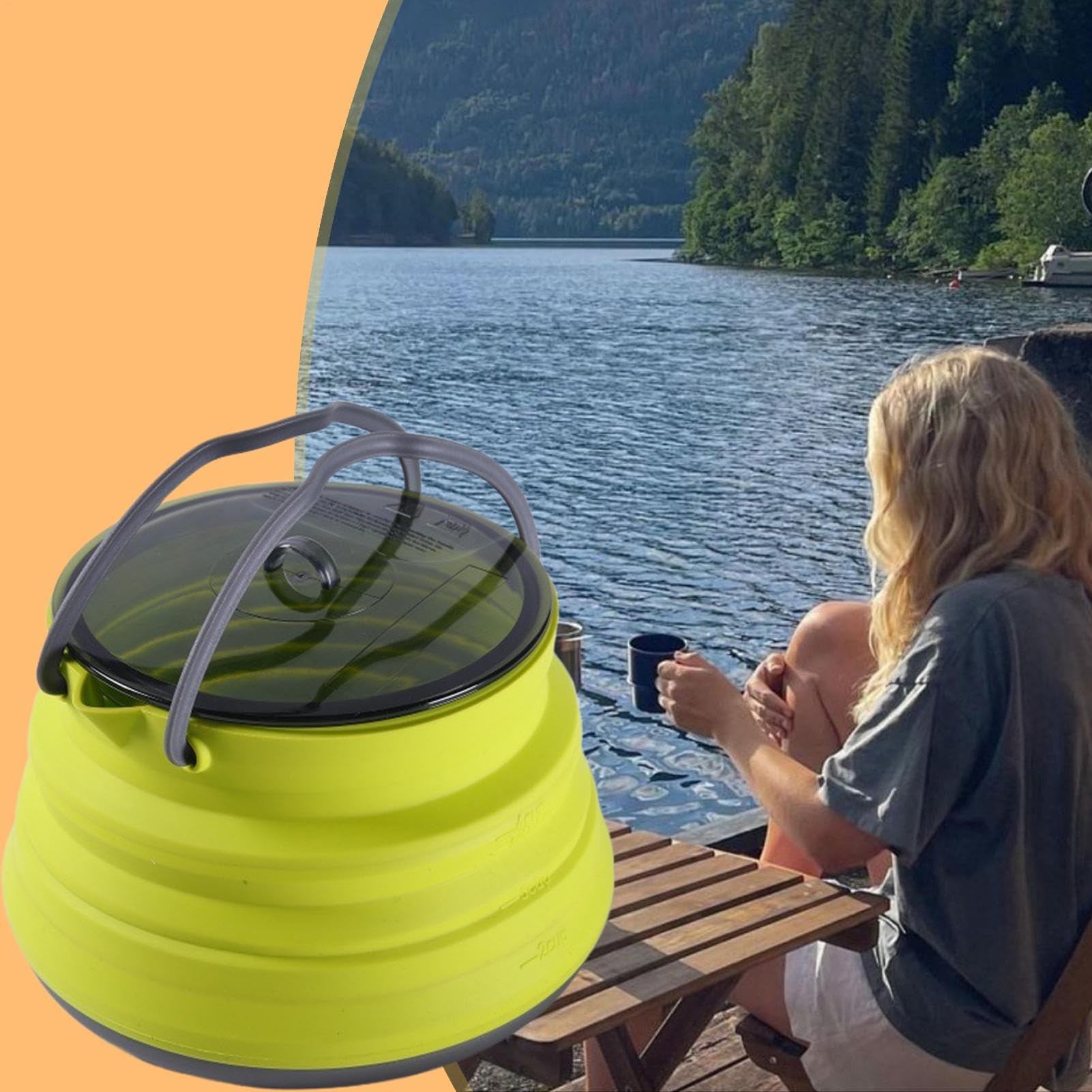 Pentola da campeggio in silicone, caffettiera pieghevole in silicone, 16 x 16 x 4 cm, grande capacità, strumento da cucina compatto per escursioni, viaggi e attività all'aperto