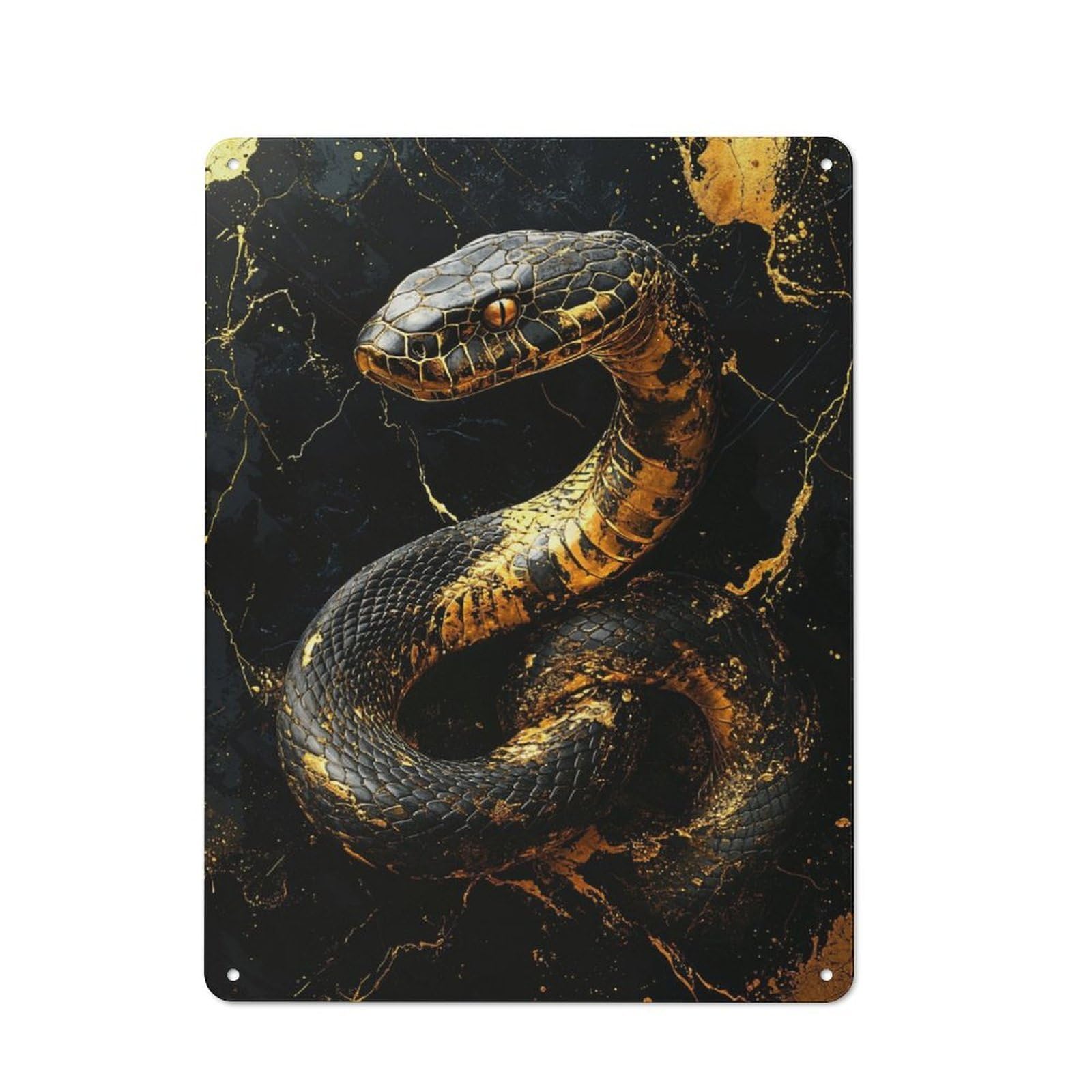 Junmoney Golden Snake Vintage Retro Metal Sign 40X30cm Featuring Garage Wall Decor For Garage, Workshop, Shed Or Utility Room