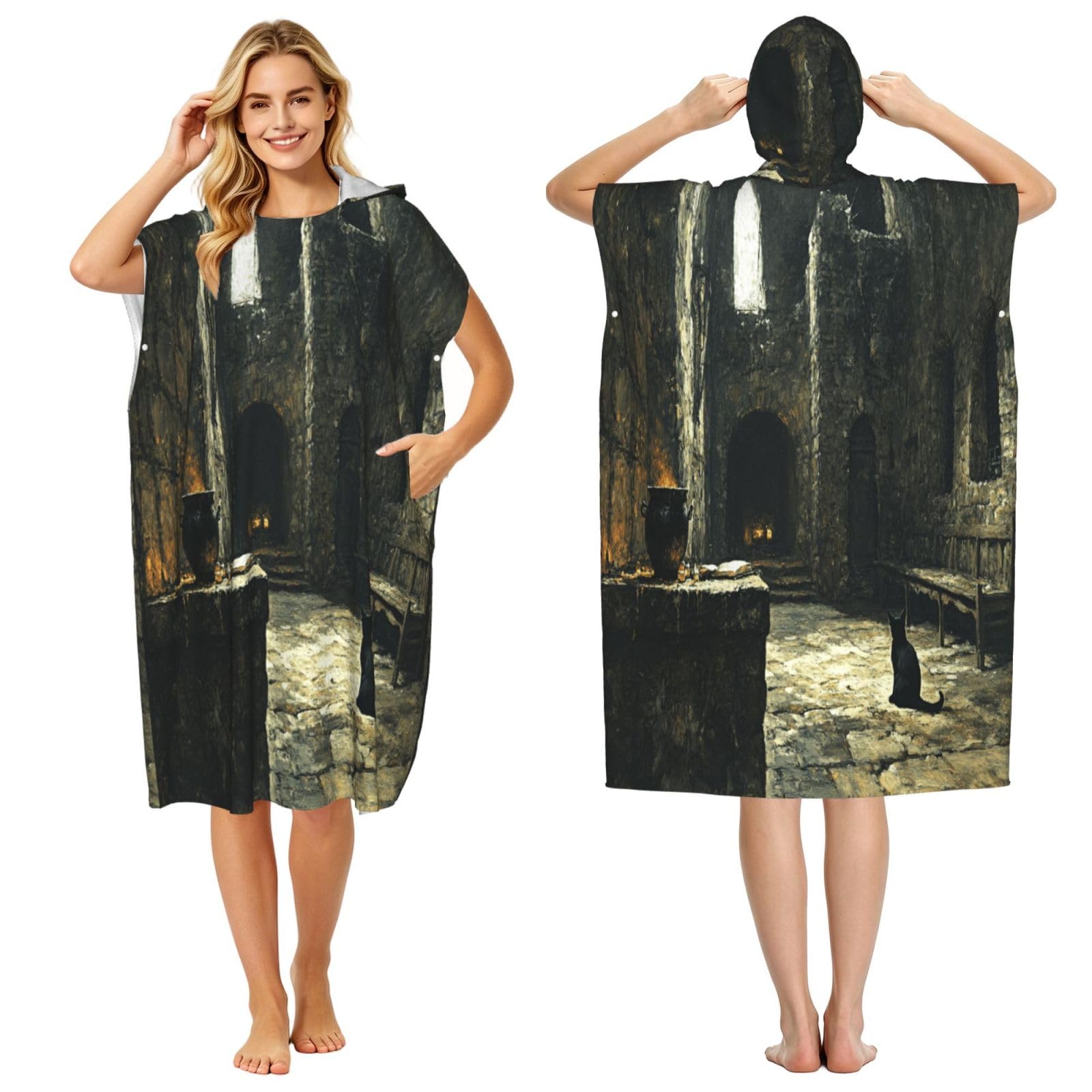 DTHKJNLSF Old Castle Adult Hooded Beach Poncho Towel