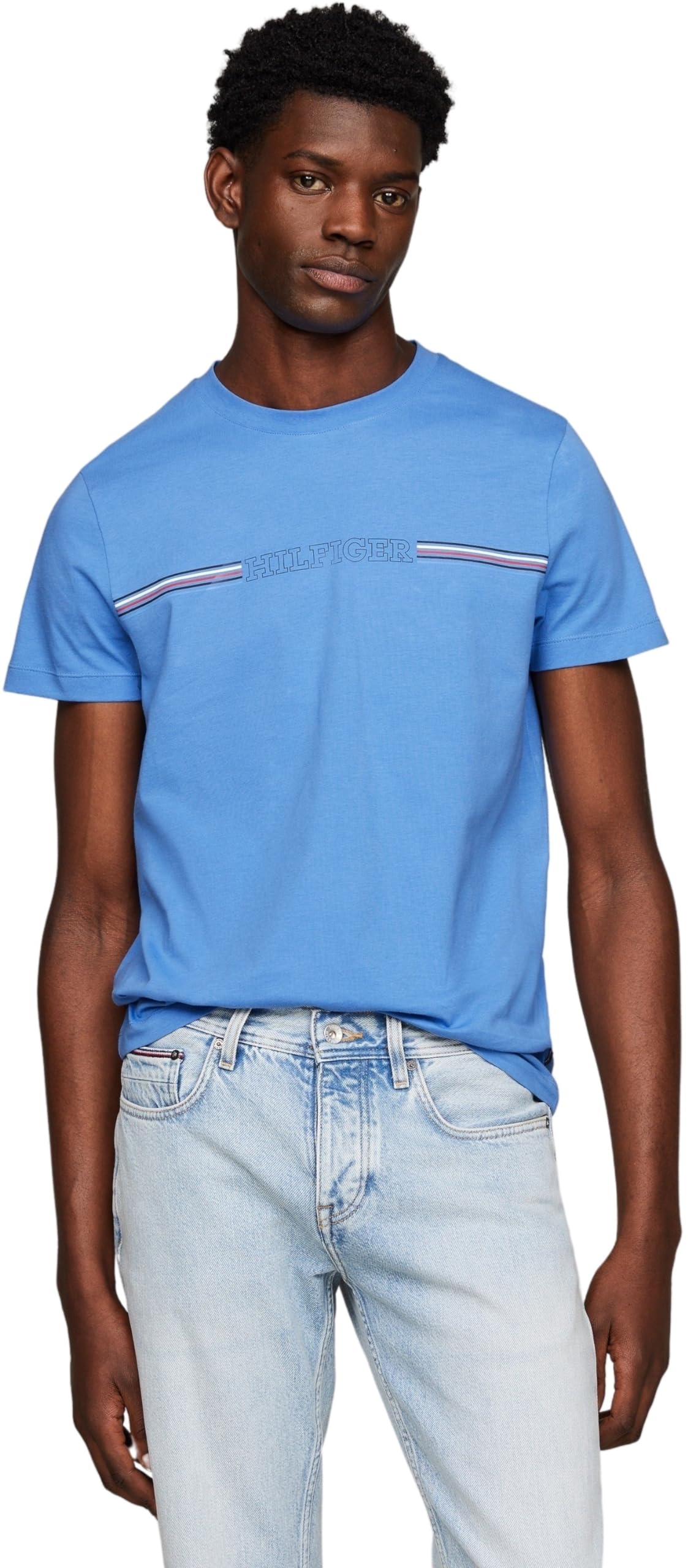 Tommy Hilfiger Camiseta de Manga Corta para Hombre Stripe Chest tee Cuello Redondo