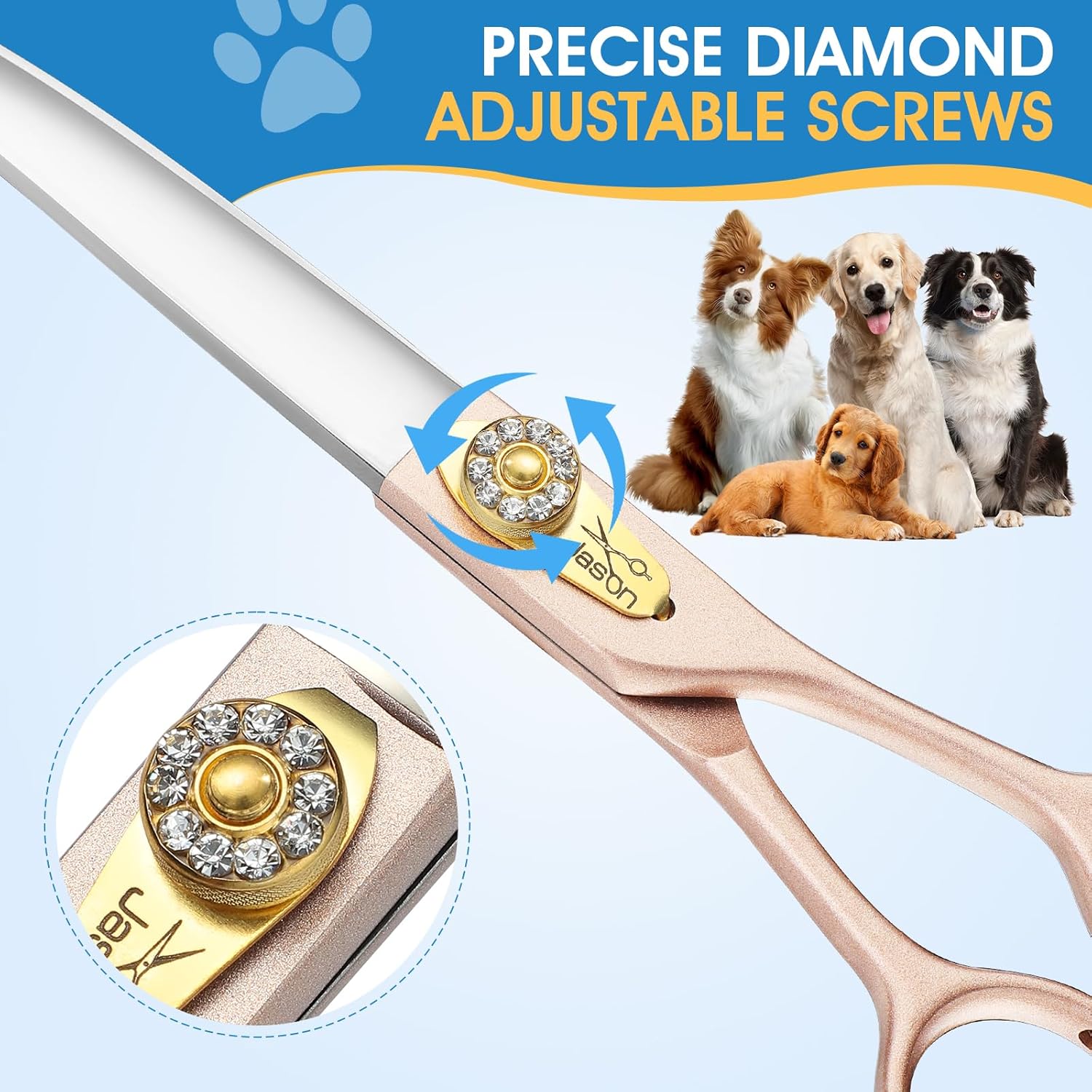 JASON 7.5" Dog Grooming Scissors - Professional Curved Shear with Ergonomic Handle Japanese 440C Stainless Steel Pet Scissor with Diamond Screw for Dogs, Cats and Other Animals Christmas Gift
