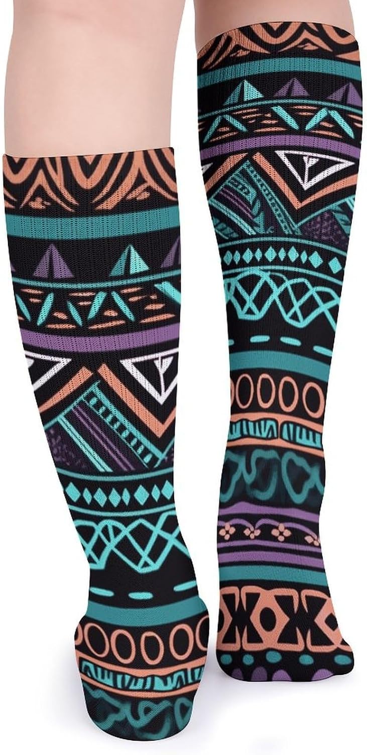 5-Pack Knee High Socks, 15.7 Inch Breathable Casual Socks Unique Aztec Pattern Stockings for Men Women