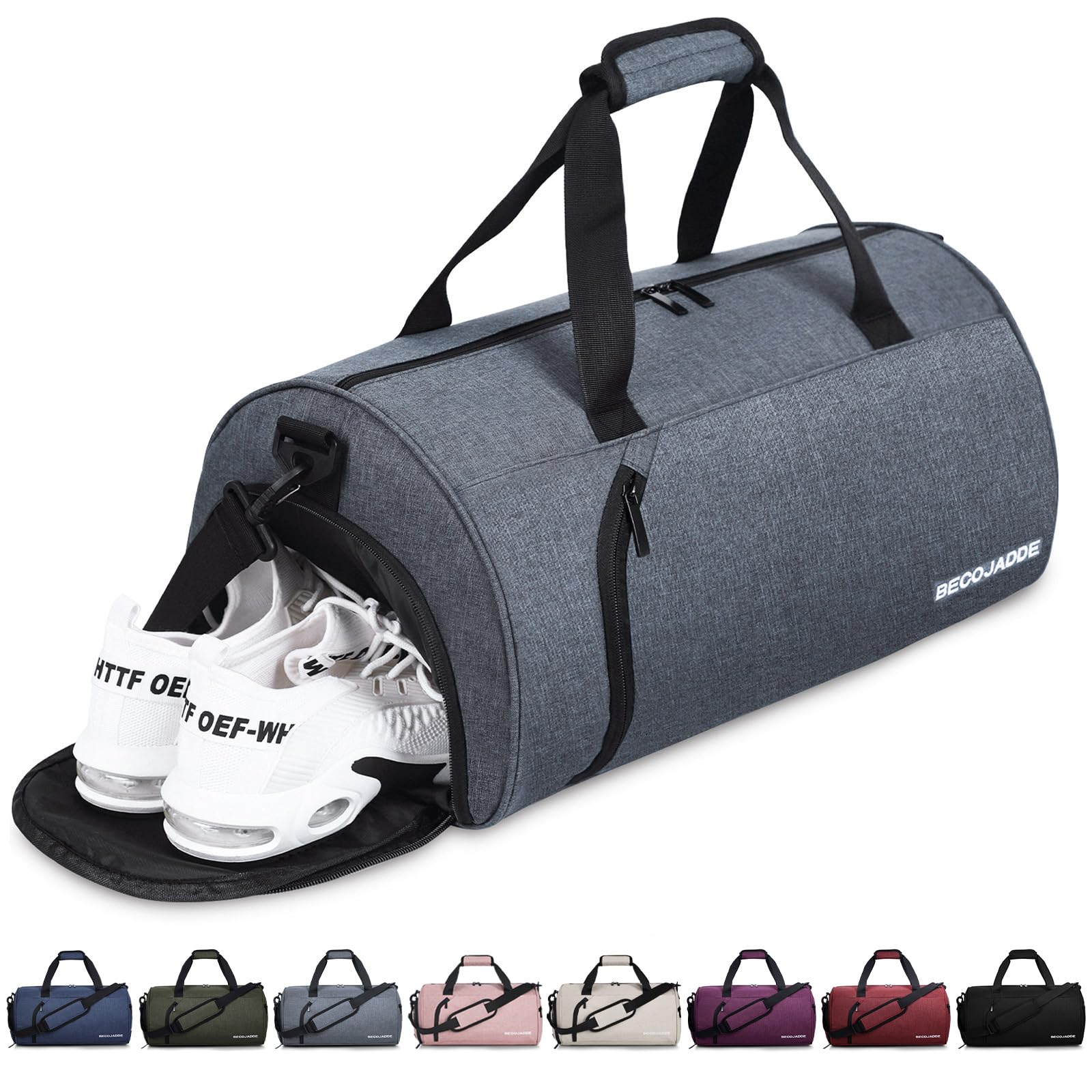 BECOJADDE Sporttaschen für Damen und Herren, 35L Reisetasche Duffel Bag Übernachtungstasche mit Schuhfach & Nassfach, wasserdichte Handgepäcktasche für Sport, Fitnessstudio, Schwimmen