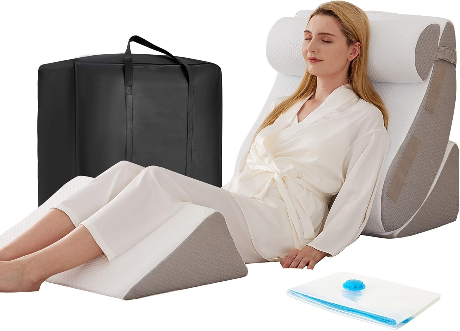 4PCS Wedge Pillow Set for After Surgery, Orthopedic Bed Wedge Pillow for Back Pain Relief, Sitting up in Bed,Recovery, Acid Reflux, Snoring, Body Pillow for Sleeping,Leg,Shoulder Support, White/Grey White/Grey 4PCS Bed Wedge Pillow Set