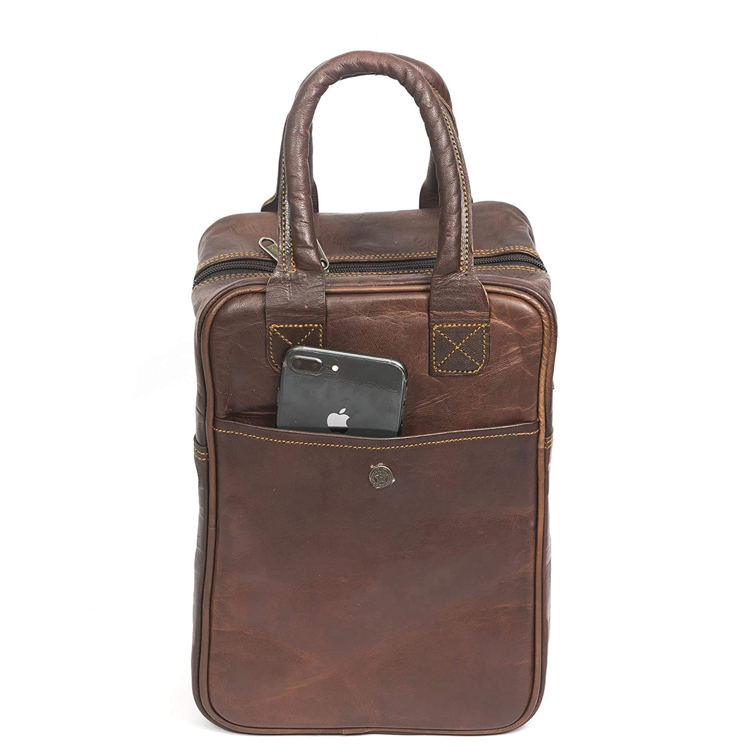 Stylish Unisex Genuine Leather Lunch, Travel, Utility Bag for Boys, Girls, Office - Vintage Brown-image-42