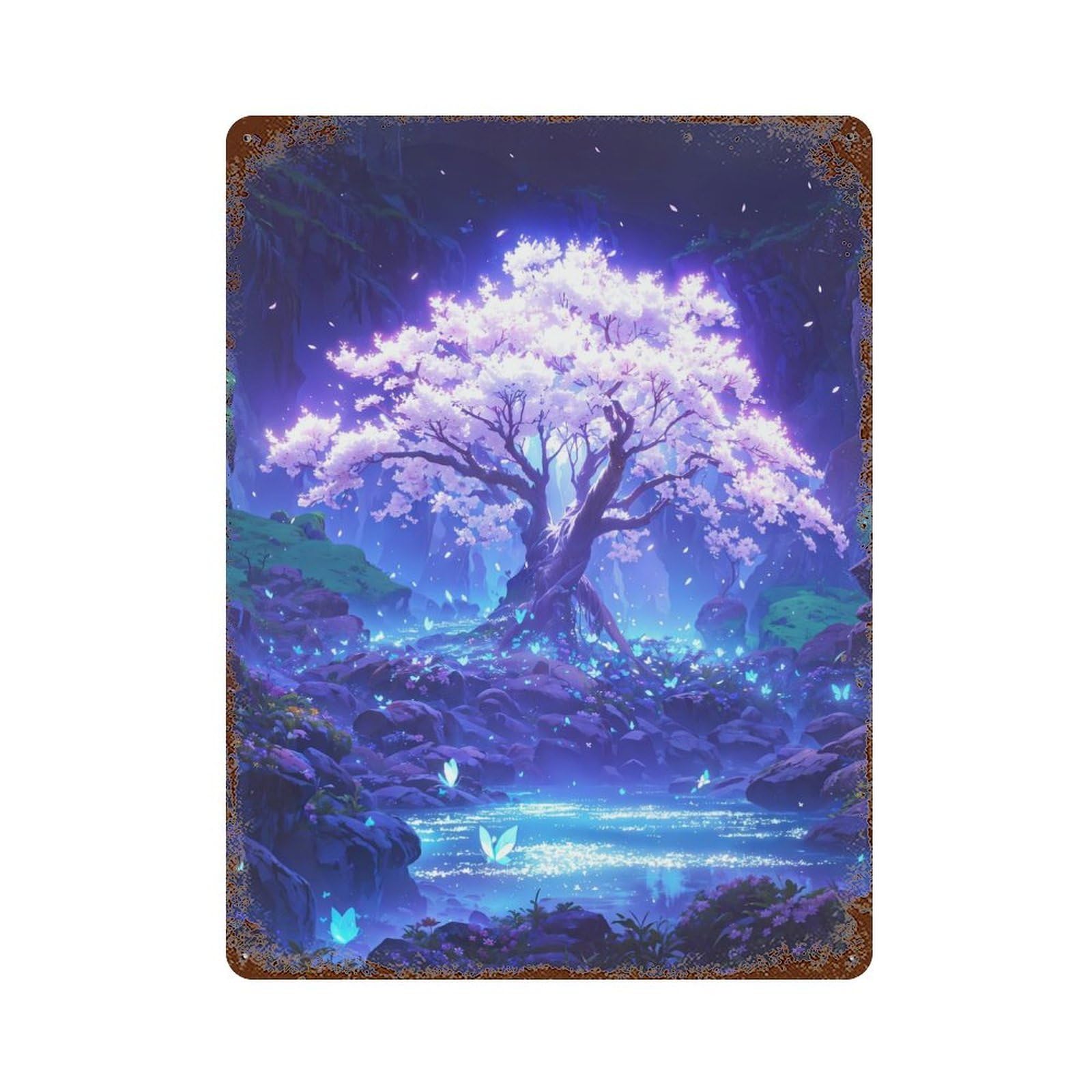 Weathered Tin Sign with Luminous Grove Design 15.7"x11.8", for Basement, Hobby Room And Garage Decor, Industrial Home Decor